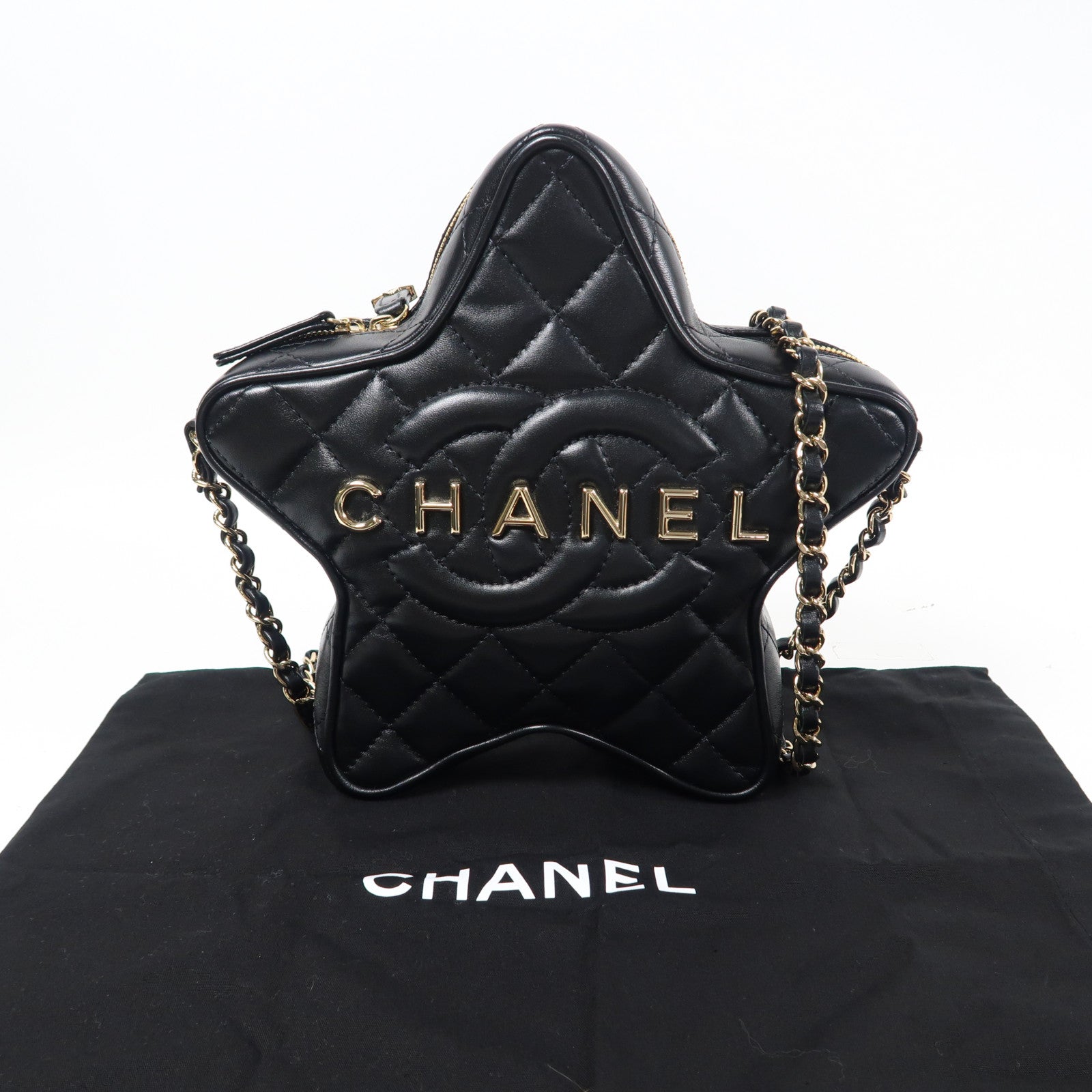 CHANEL 【激減優惠】羊皮皮革Chain Shoulder金扣鏈帶肩背袋黑色