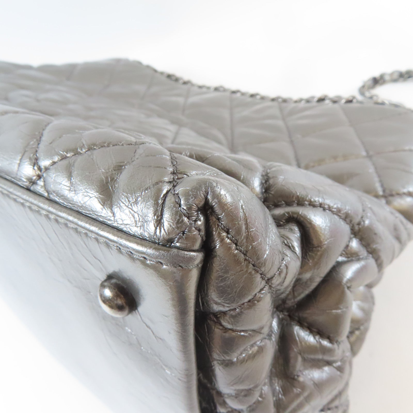 CHANEL 【激減優惠】菱格牛皮皮革Chain Shoulder Bag銀扣肩背袋銀色
