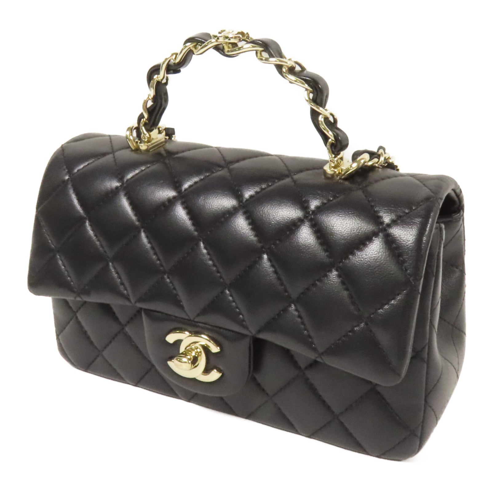 CHANEL 羊皮皮革23K Top Handle金扣手挽肩背兩用袋