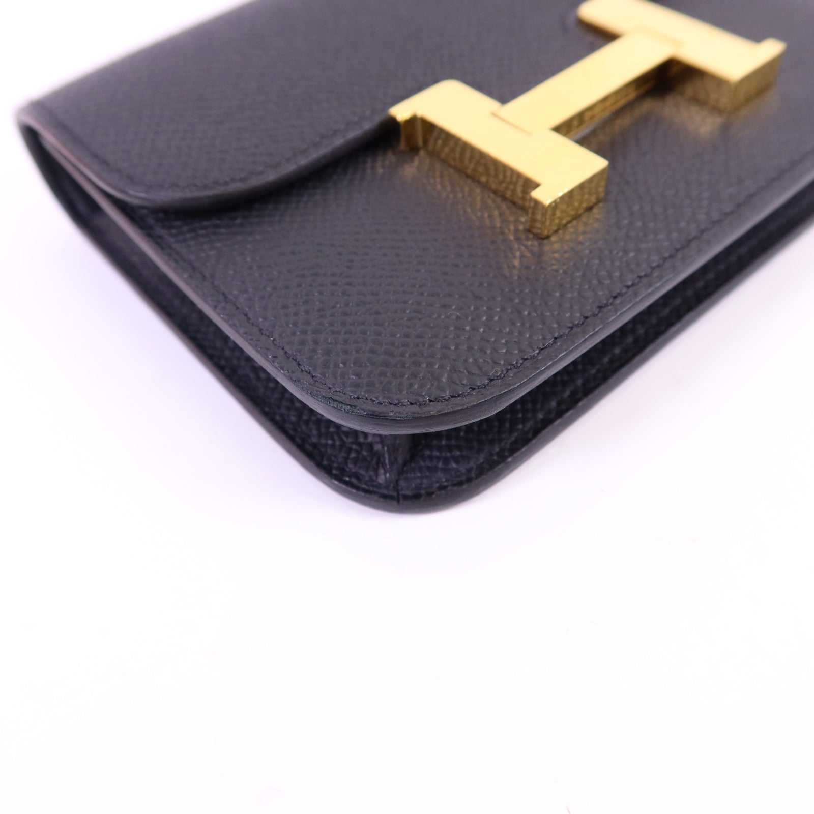 HERMES Epsom皮革Constance Slim金扣錢包Noir
