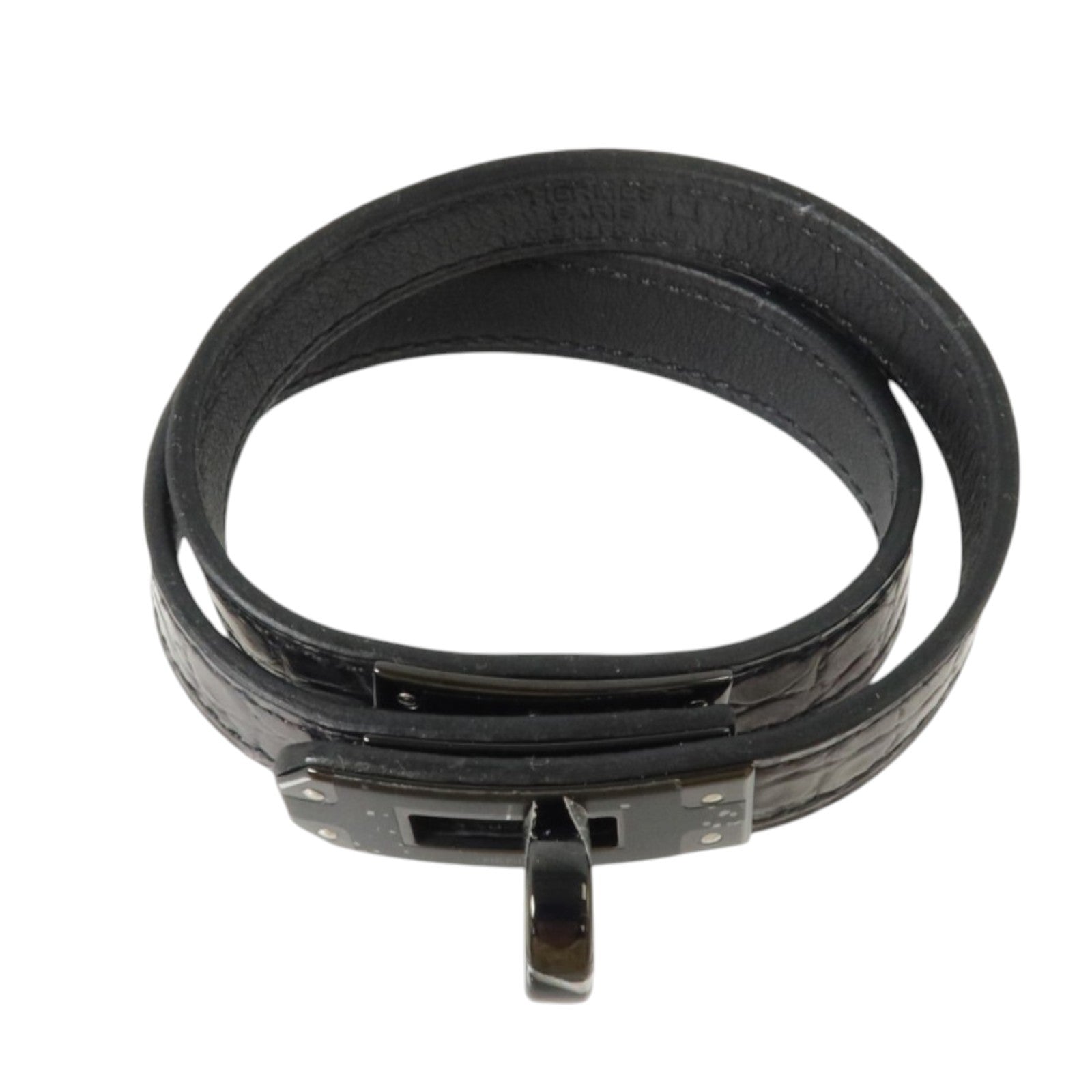 HERMES Alligator皮革Kelly Double Tour So Black Bracelet手鏈