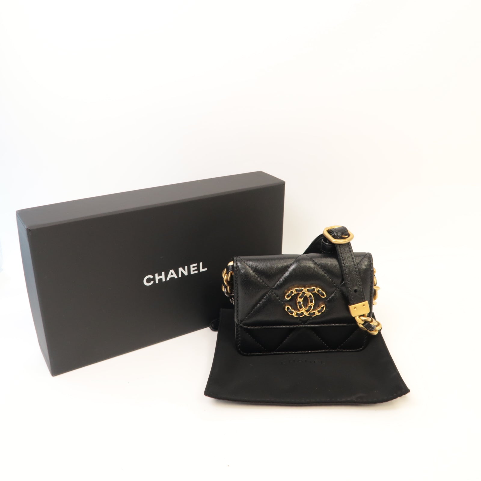 CHANEL 【激減優惠】菱格羊皮皮革Chain Shoulder金扣/銀扣鏈帶肩背袋黑色