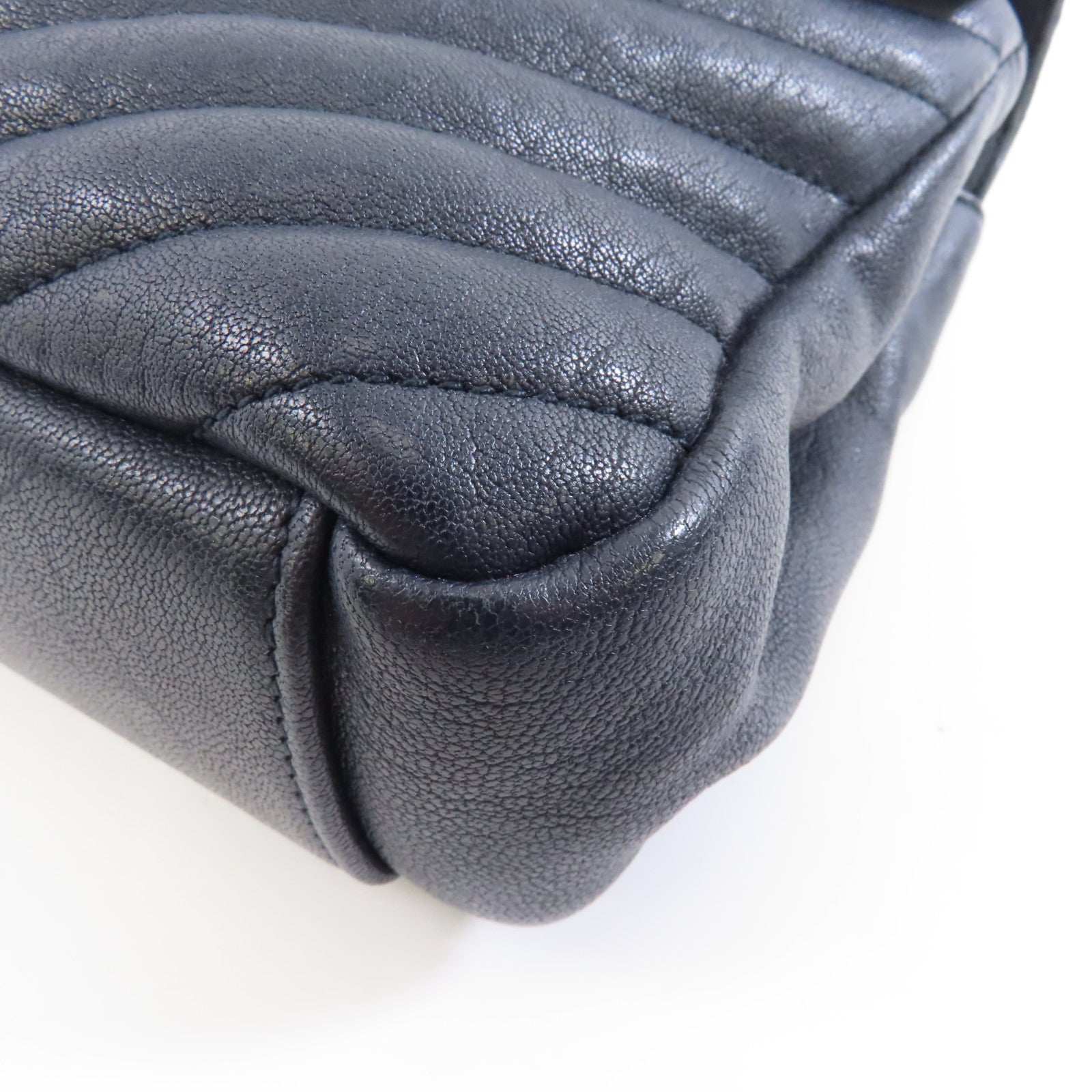 SAINT LAURENT 牛皮皮革2 Way Shoulder銀扣手挽肩背兩用袋深藍色