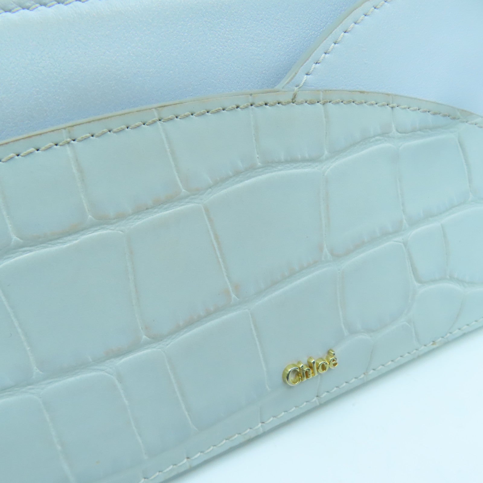 Chloe Leather Card Case Gold Buckle Gray