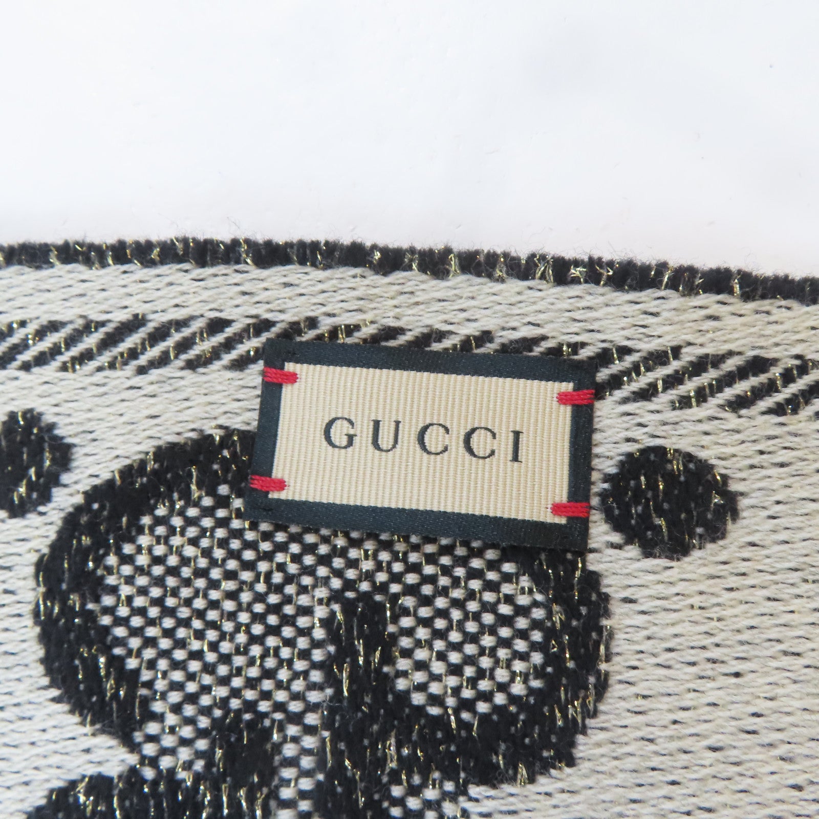 GUCCI 羊毛Muffler圍巾黑色/米色