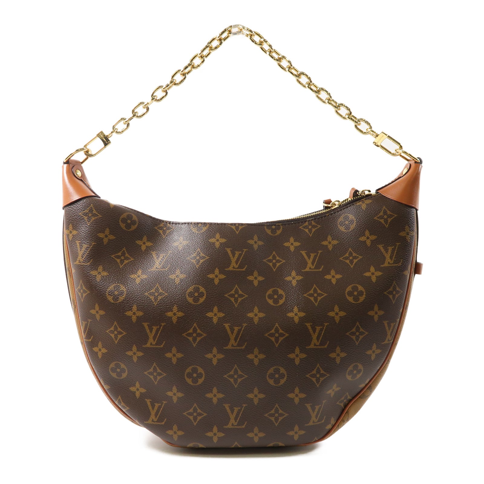 LOUIS VUITTON Monogram Reverse Loop Hobo金扣手挽肩背兩用袋棕色