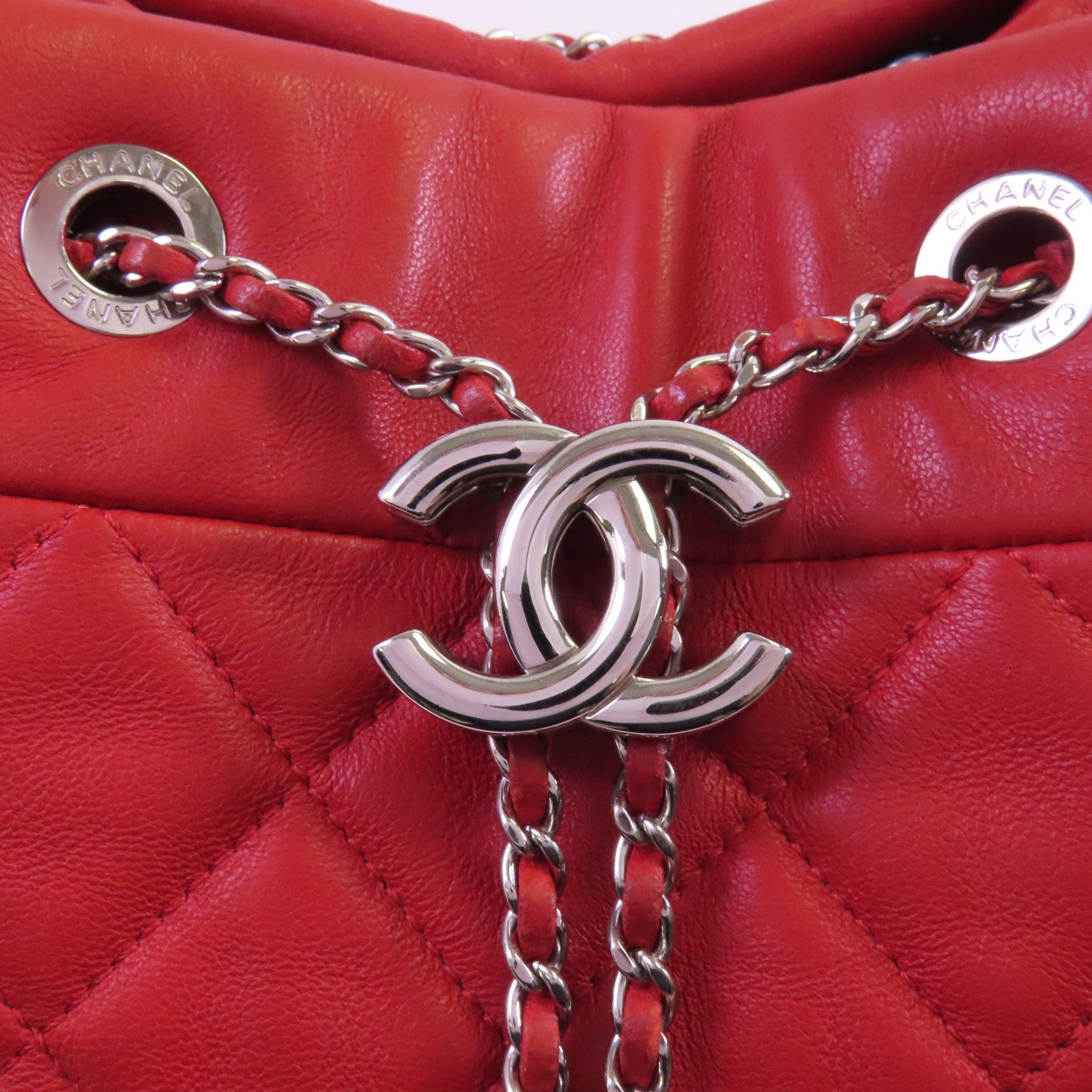 CHANEL 羊皮皮革2Way Bucket Bag銀扣鏈帶手挽肩背兩用袋