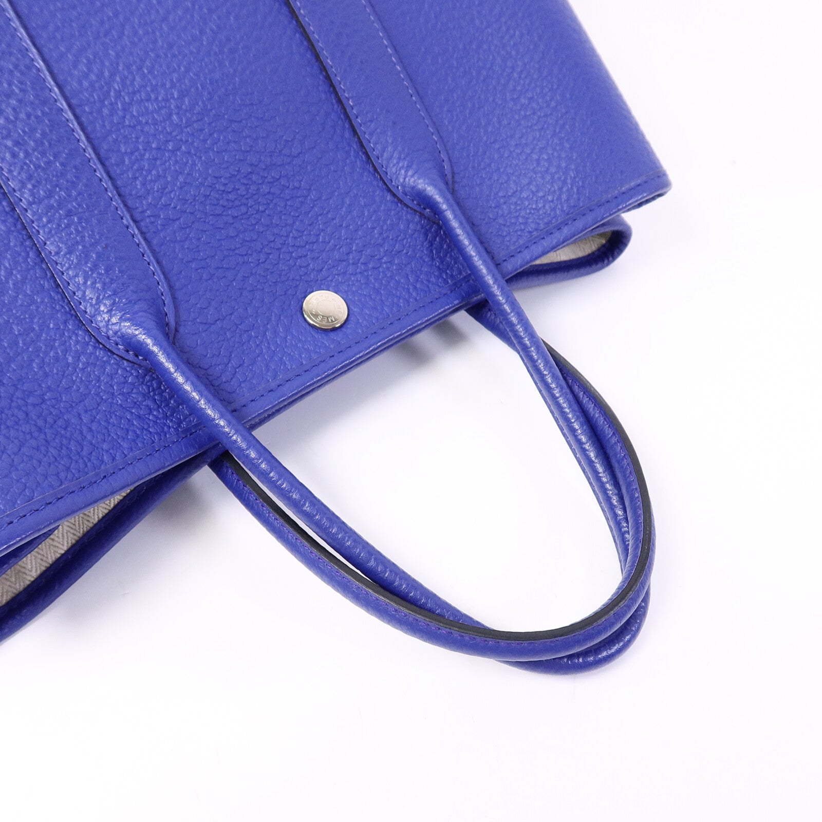 HERMES Clemence皮革Garden Party TPM手挽袋Bleu Electrique