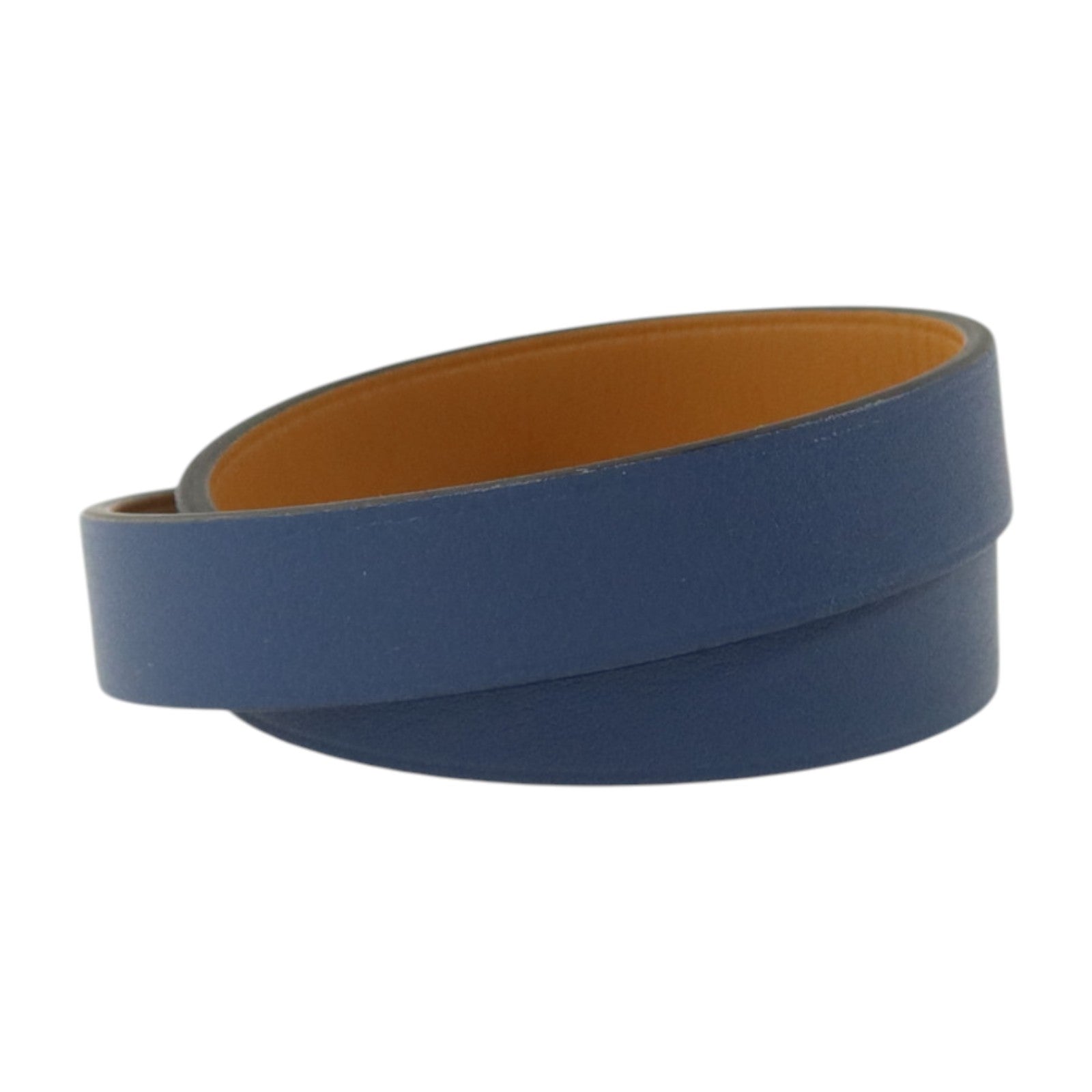 HERMES Swift皮革Mini Dog Double Tour Bracelet銀扣手鏈Bleu Brighton