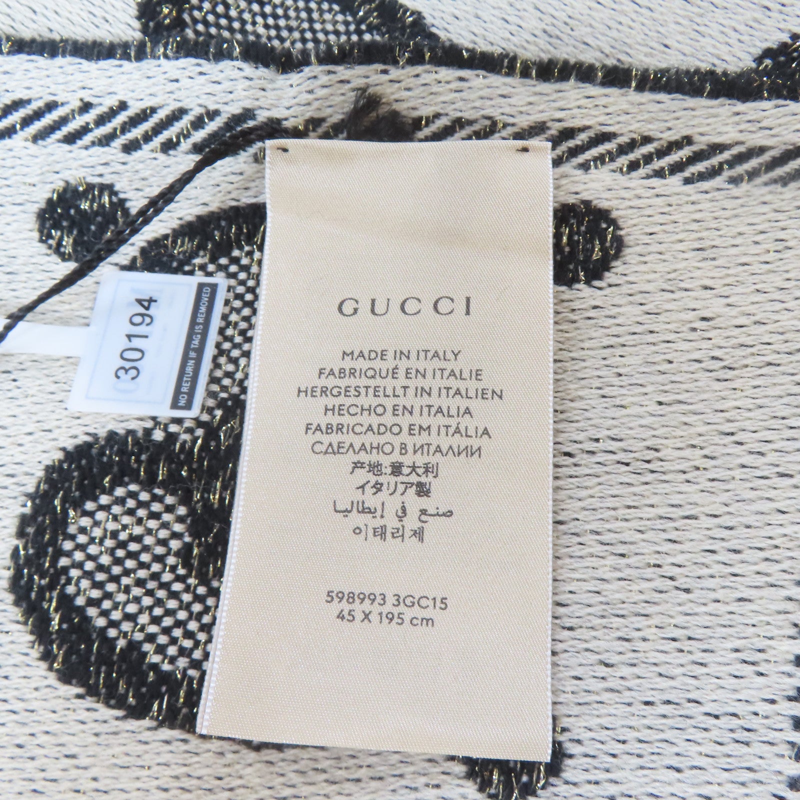 GUCCI 羊毛Muffler圍巾黑色/米色