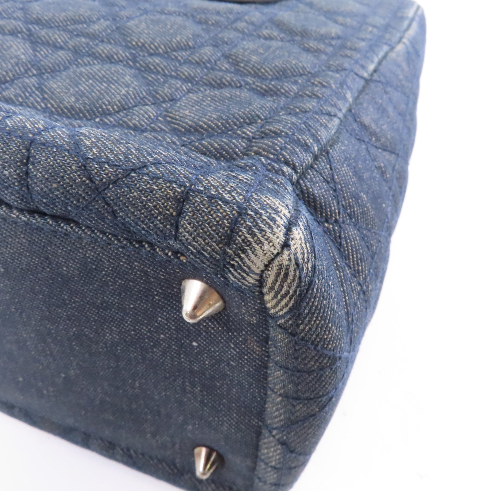 Dior 牛仔布 Lady Dior Bag銀扣手挽肩背兩用袋深藍色
