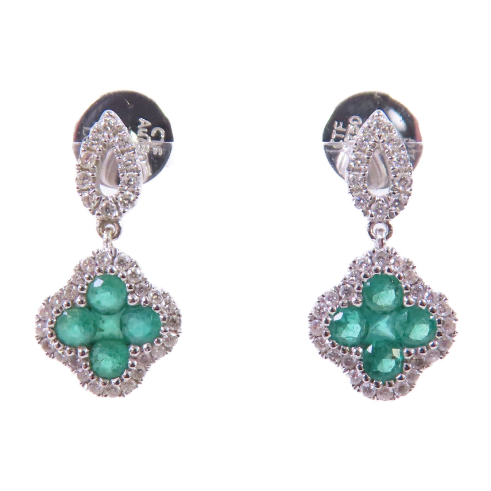 JEWELRY 18K白金Diamond/Emerald Earrings 0.48ct鑽石/0.24ct綠寶石耳環