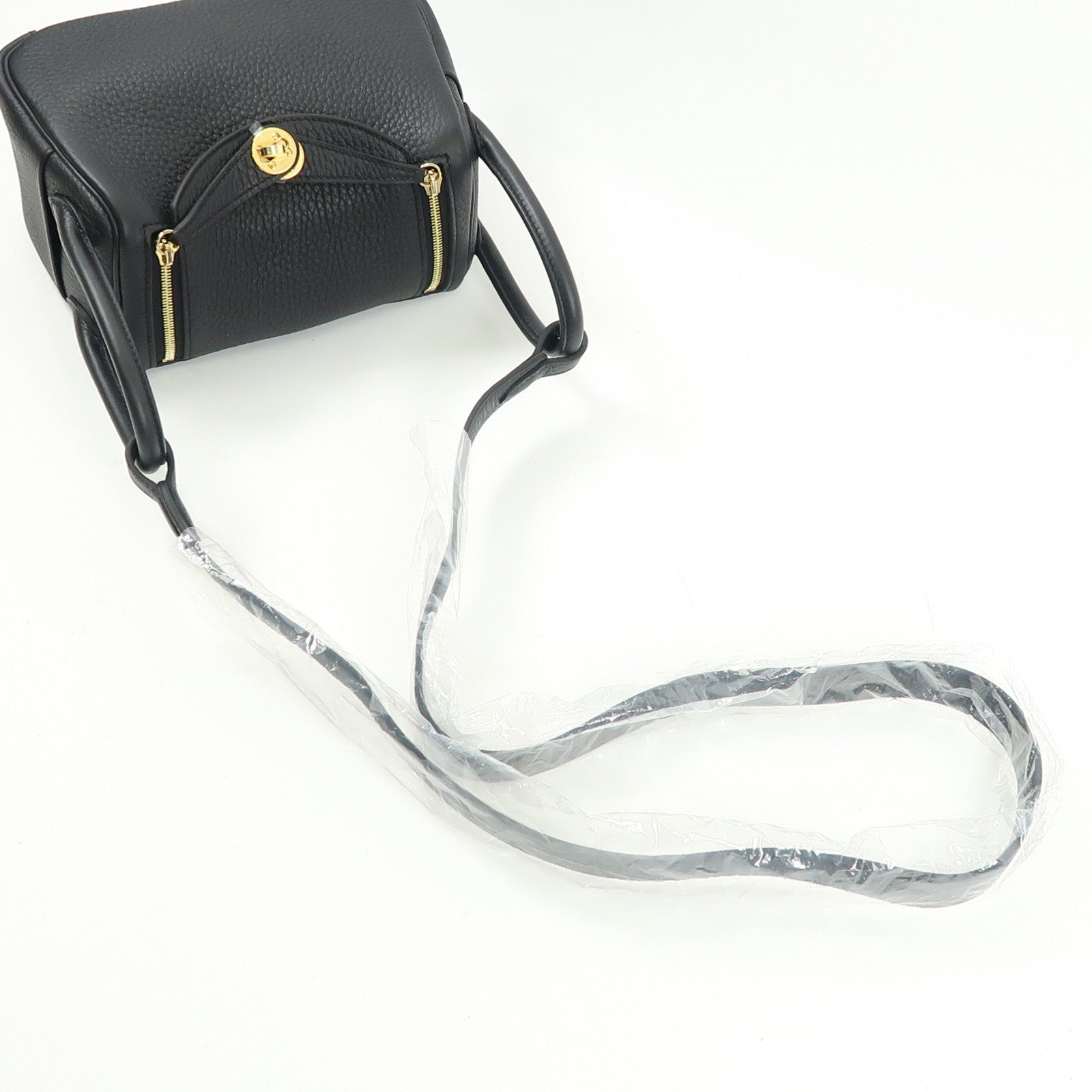 HERMES Clemence皮革Mini Lindy20金扣肩背袋Noir