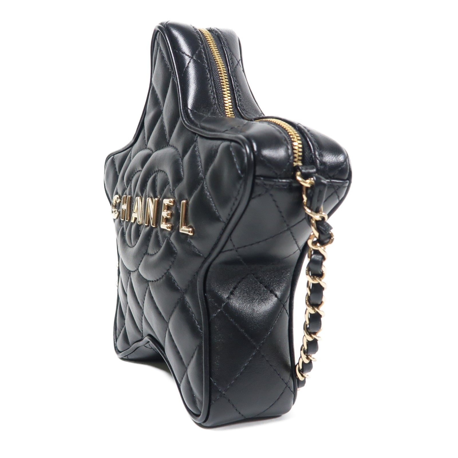 CHANEL 【激減優惠】羊皮皮革Chain Shoulder金扣鏈帶肩背袋黑色