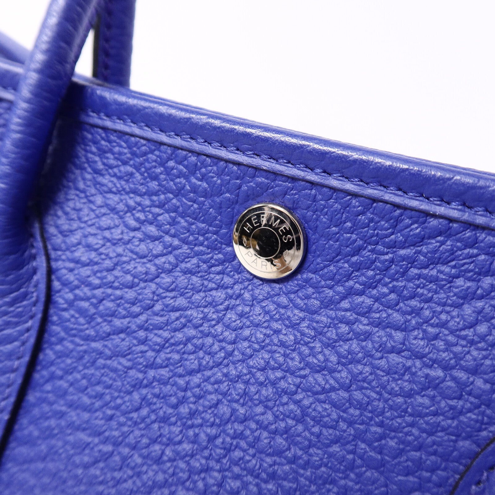 HERMES Clemence皮革Garden Party TPM手挽袋Bleu Electrique