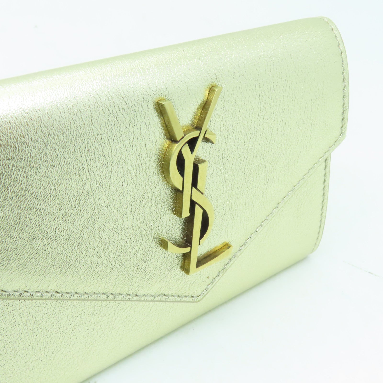 SAINT LAURENT 牛皮皮革Wallet金扣錢包金色