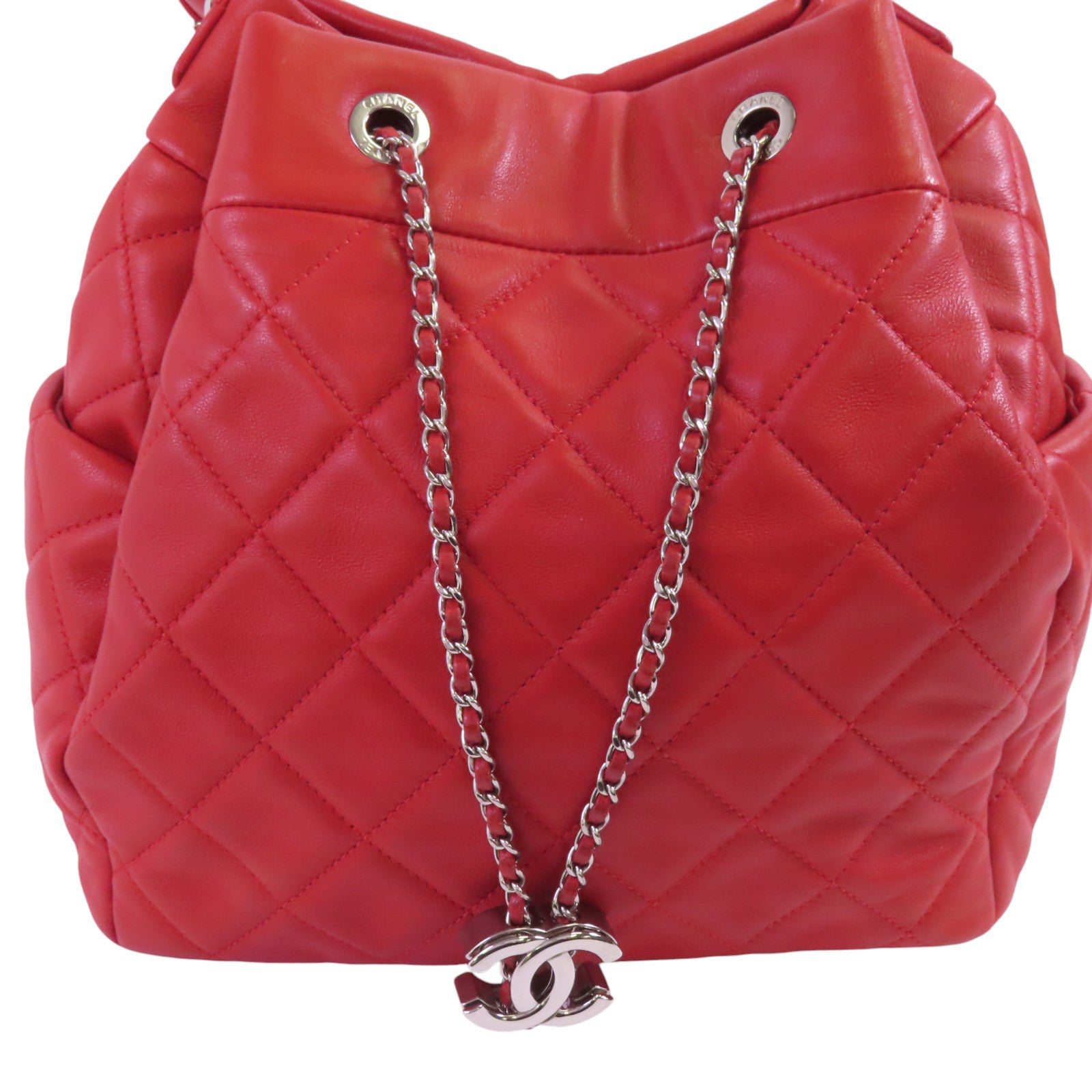 CHANEL 羊皮皮革2Way Bucket Bag銀扣鏈帶手挽肩背兩用袋