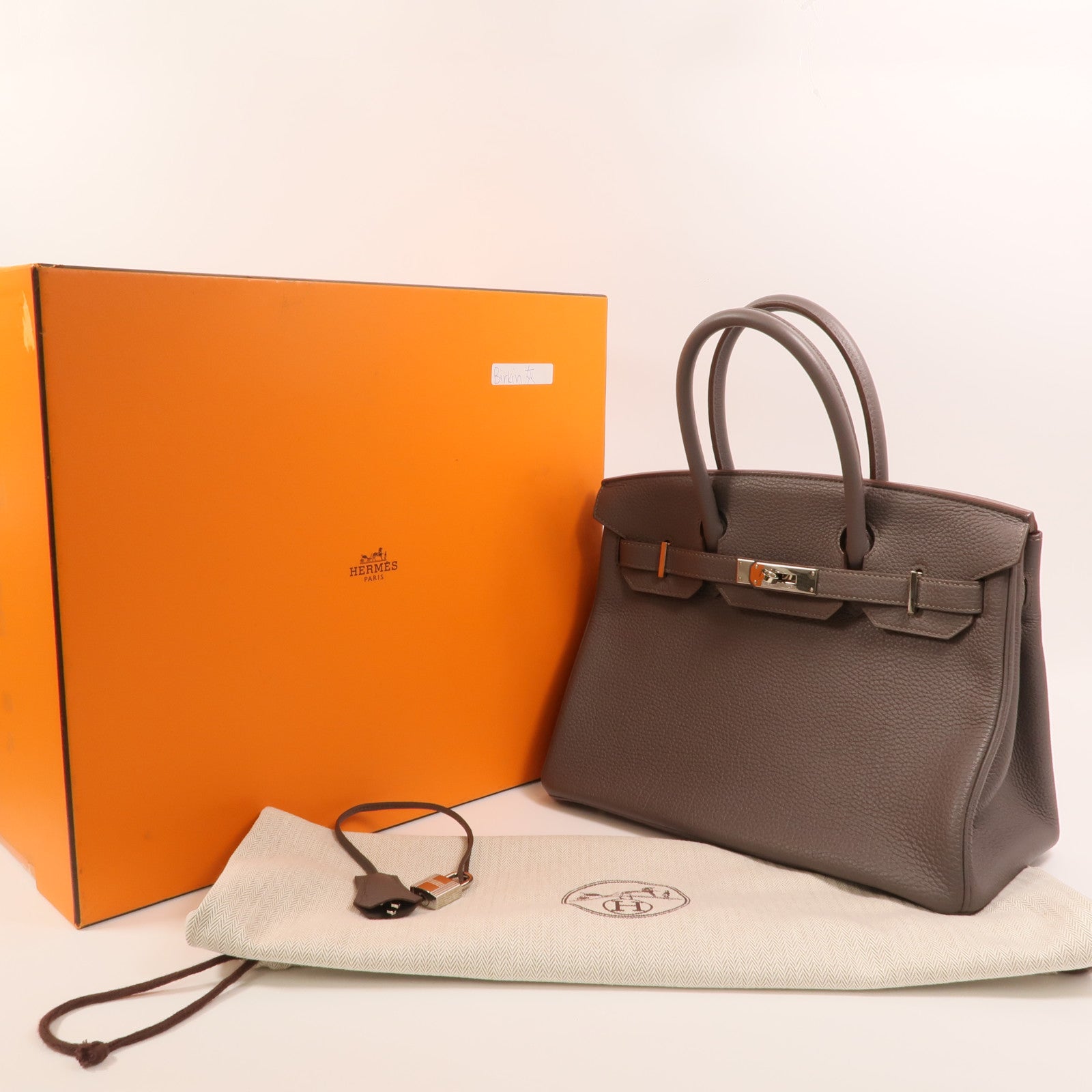 HERMES Togo皮革Birkin 30銀扣手挽袋Etain