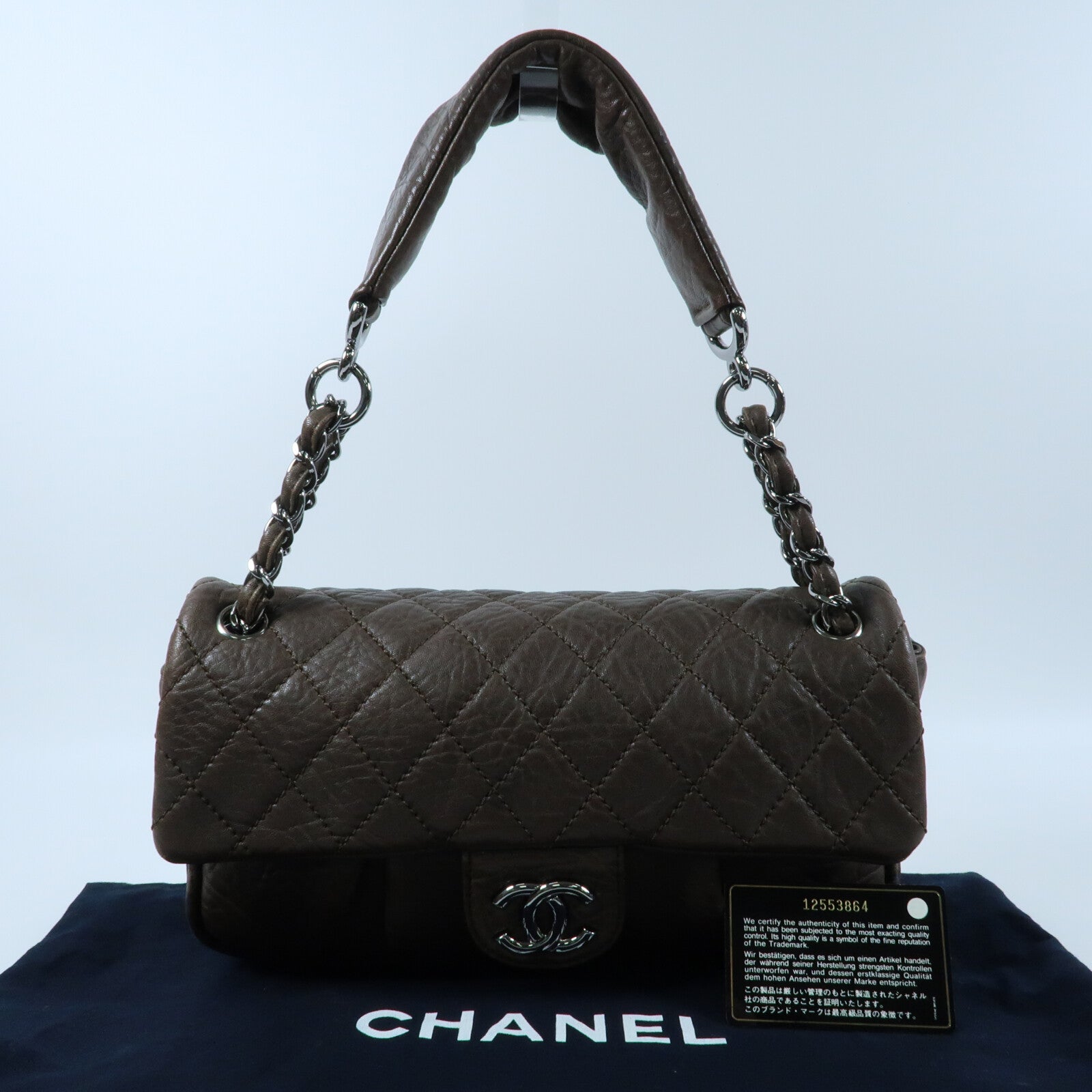 CHANEL 牛皮皮革Shoulder Bag銀扣鏈帶肩背袋