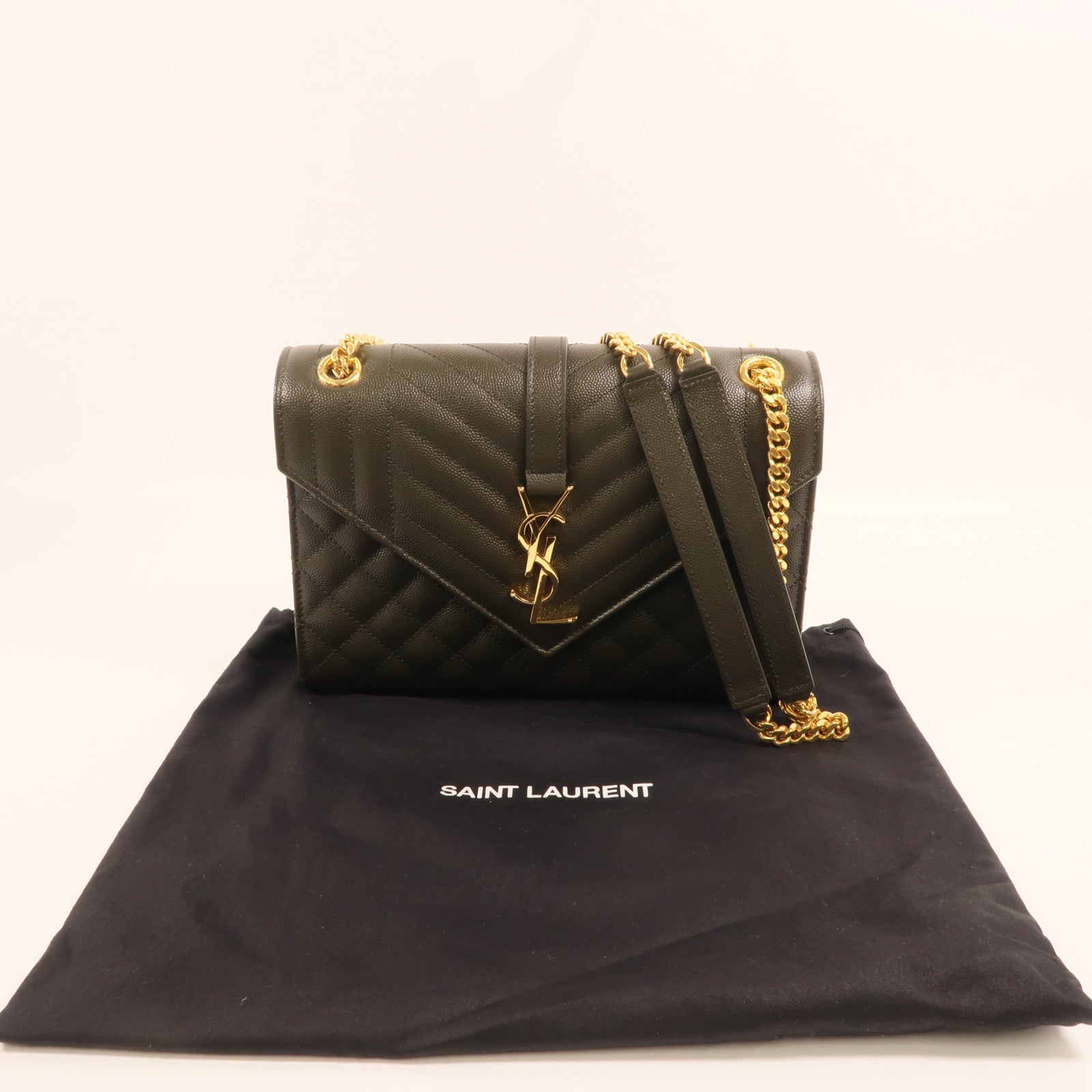YVES SAINT LAURENT 牛皮皮革Chain Shoulder金扣鏈帶肩背袋