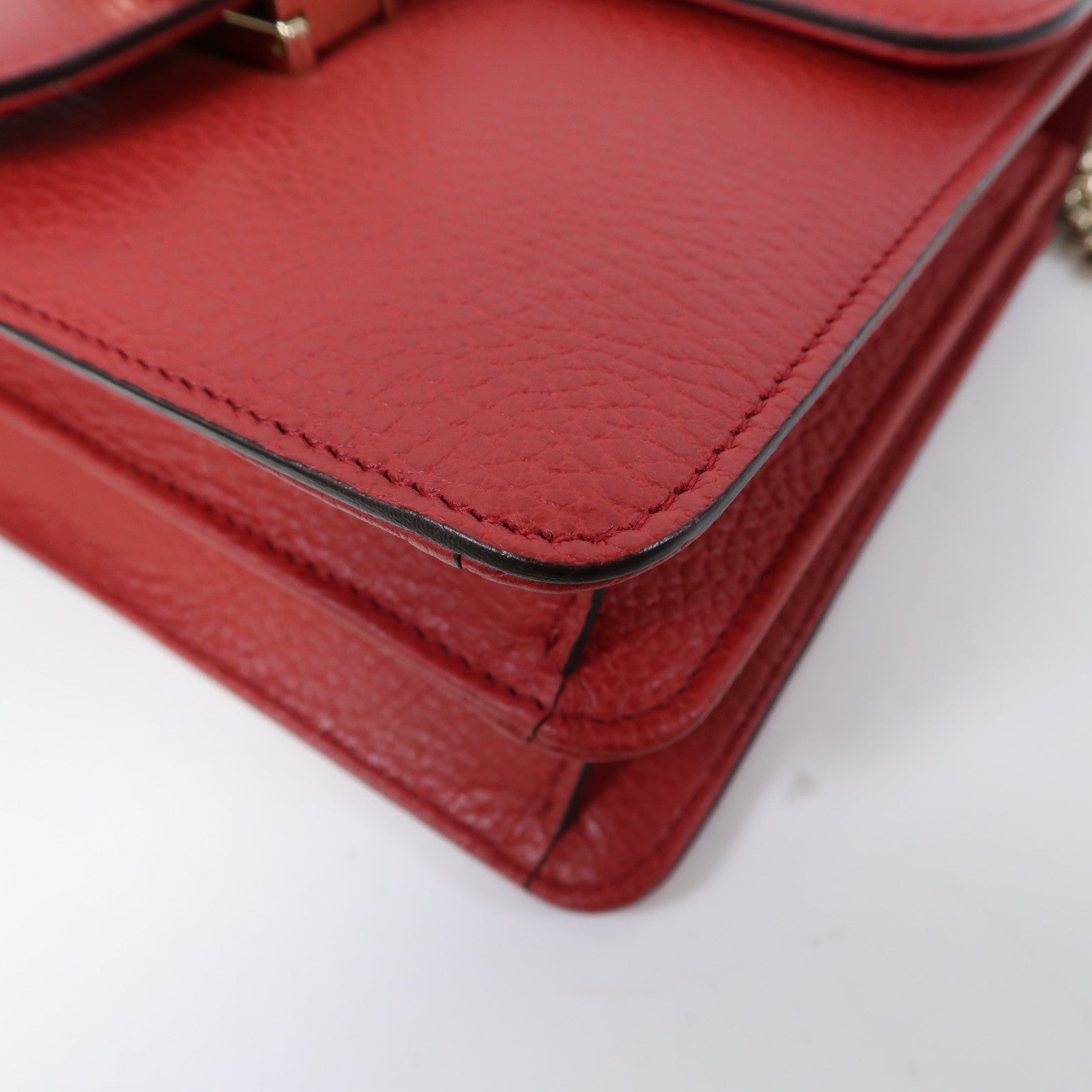 GUCCI 【激減優惠】牛皮皮革Interlocking G金扣鏈帶肩背袋紅色