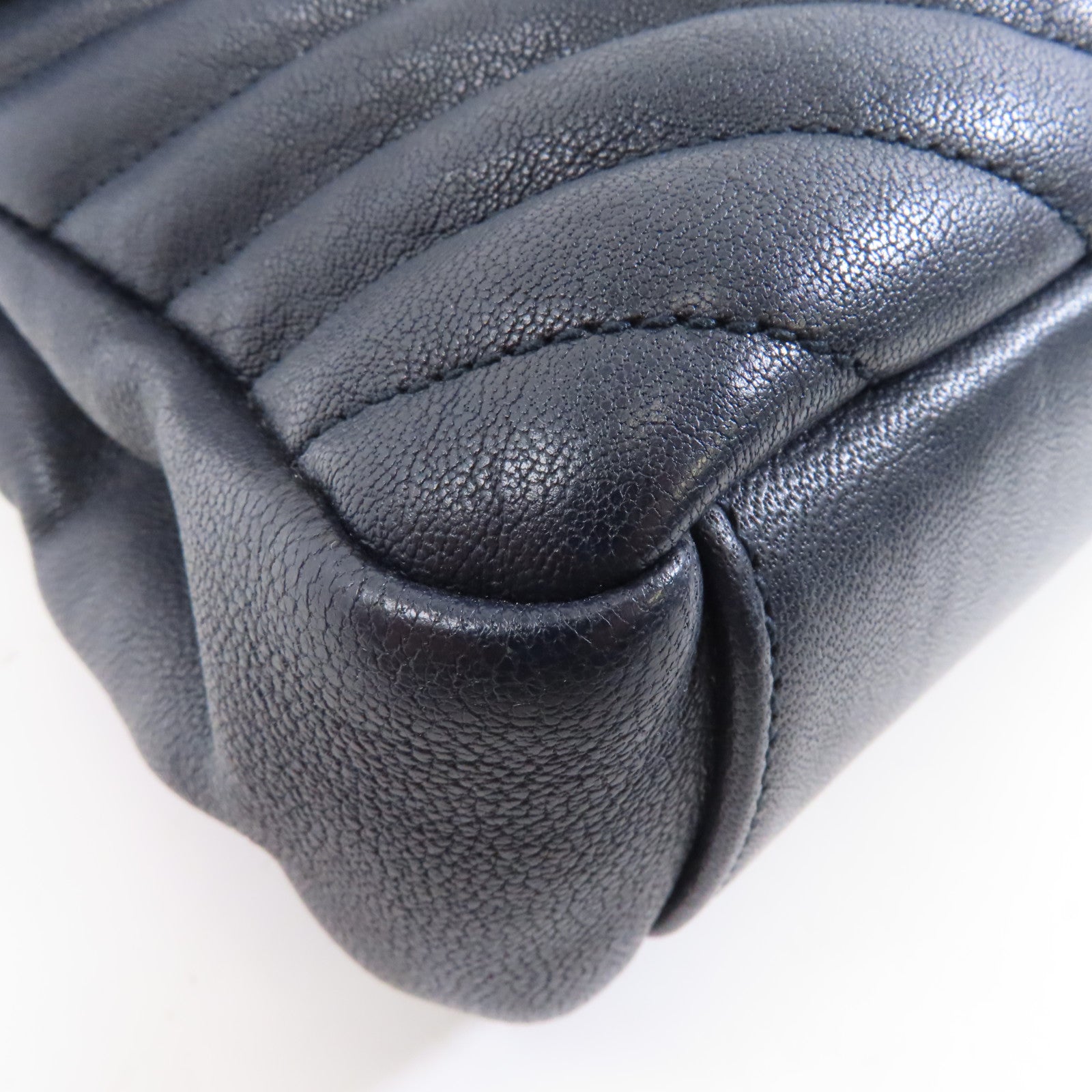 SAINT LAURENT 牛皮皮革2 Way Shoulder銀扣手挽肩背兩用袋深藍色