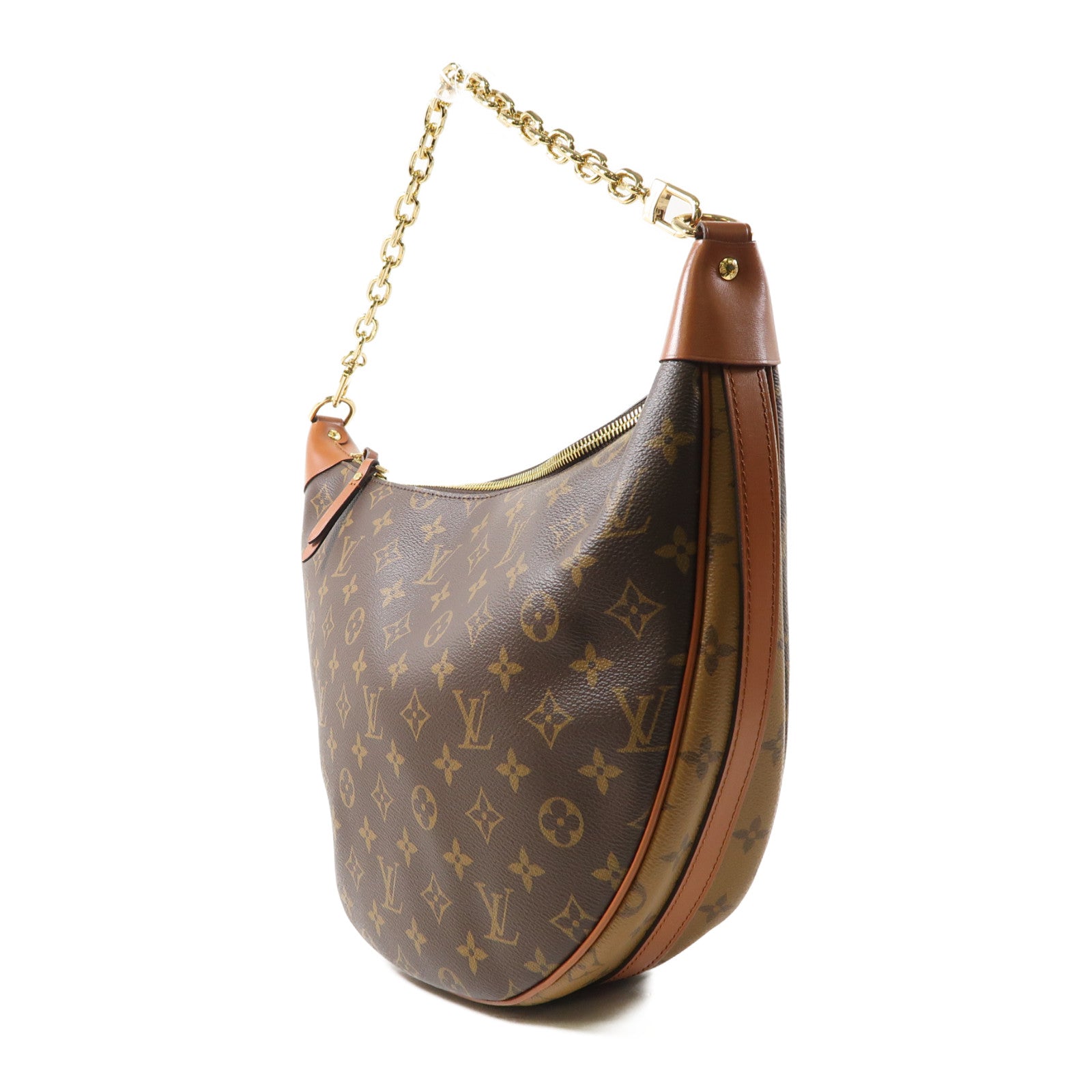LOUIS VUITTON Monogram Reverse Loop Hobo金扣手挽肩背兩用袋棕色
