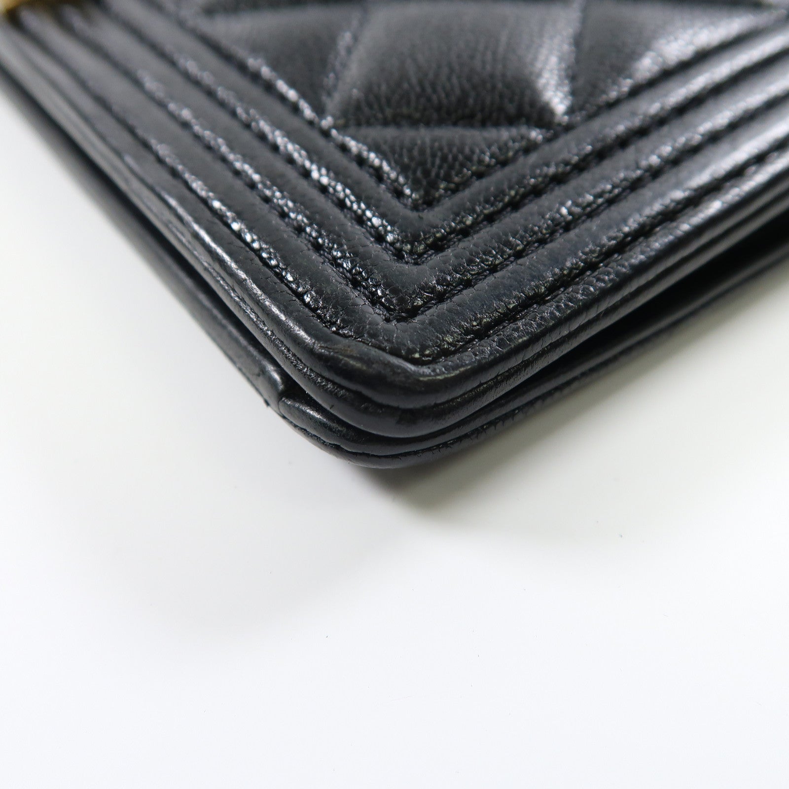CHANEL 菱格牛皮皮革Boy Long Wallet金扣長錢包黑色
