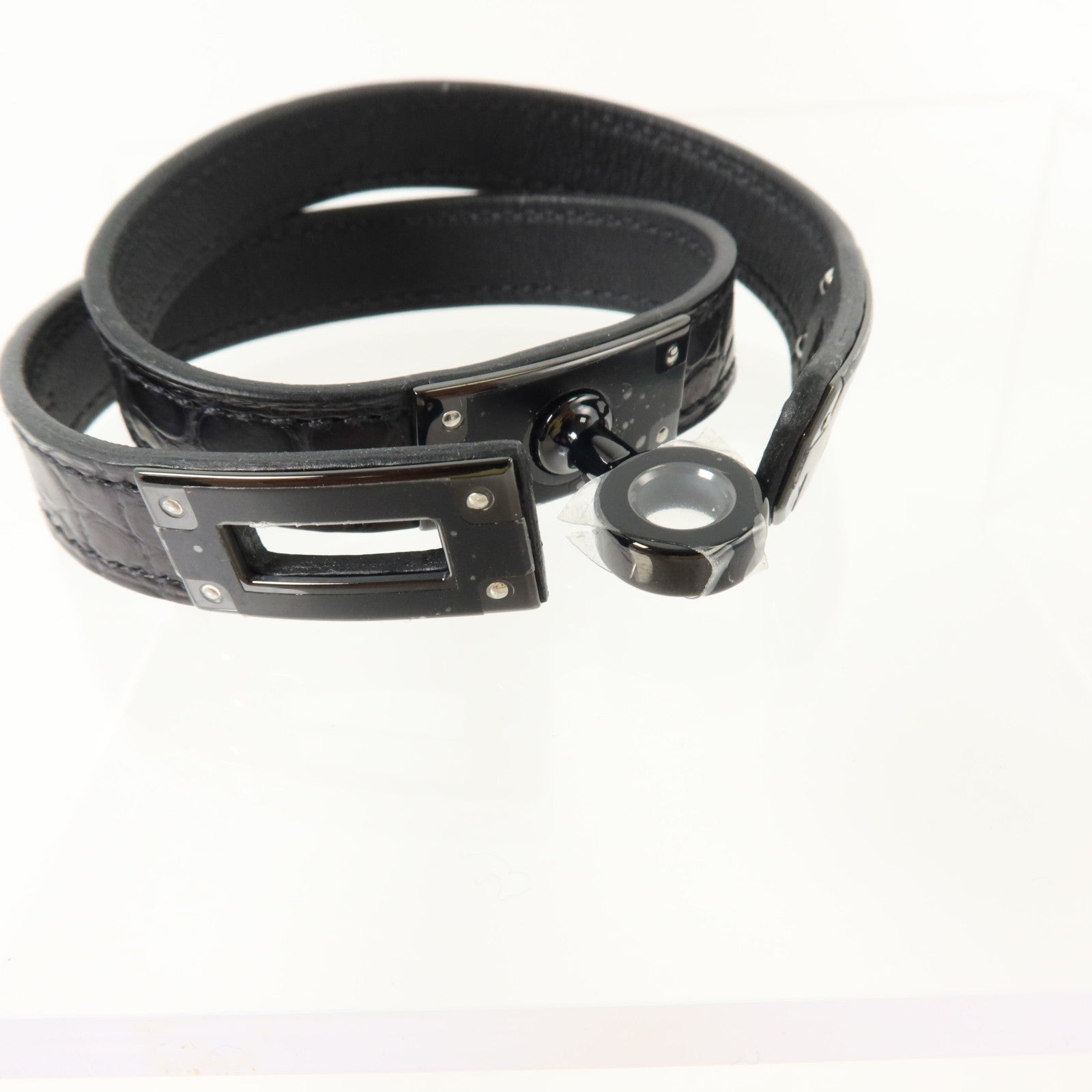 HERMES Alligator皮革Kelly Double Tour So Black Bracelet手鏈