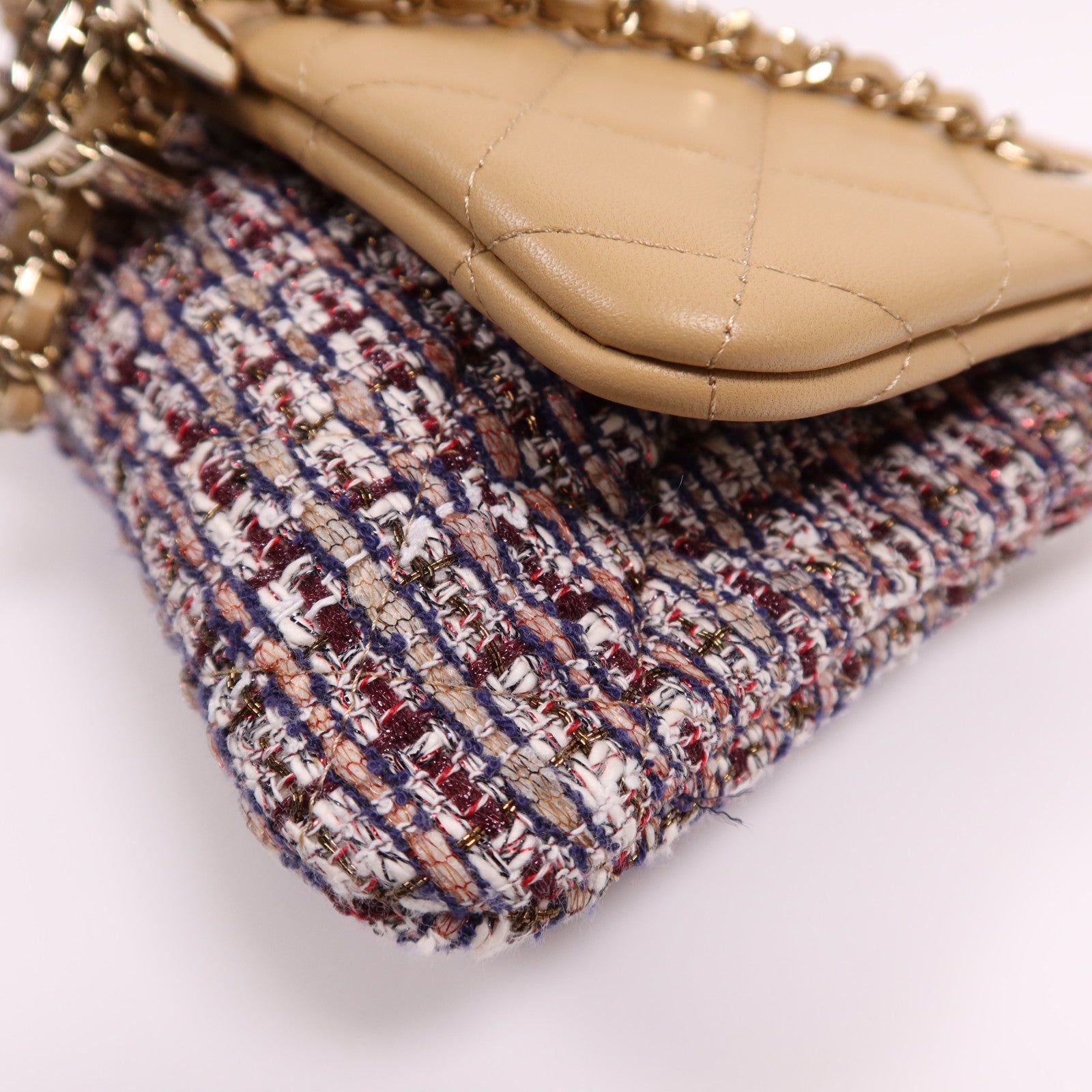 CHANEL 斜紋軟呢/羊皮皮革Chain Shoulder Bag金扣鏈帶肩背袋