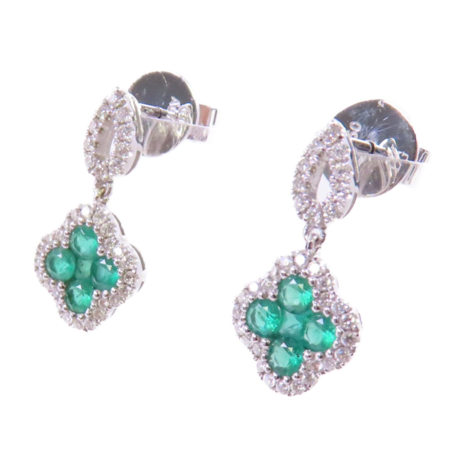 JEWELRY 18K白金Diamond/Emerald Earrings 0.48ct鑽石/0.24ct綠寶石耳環
