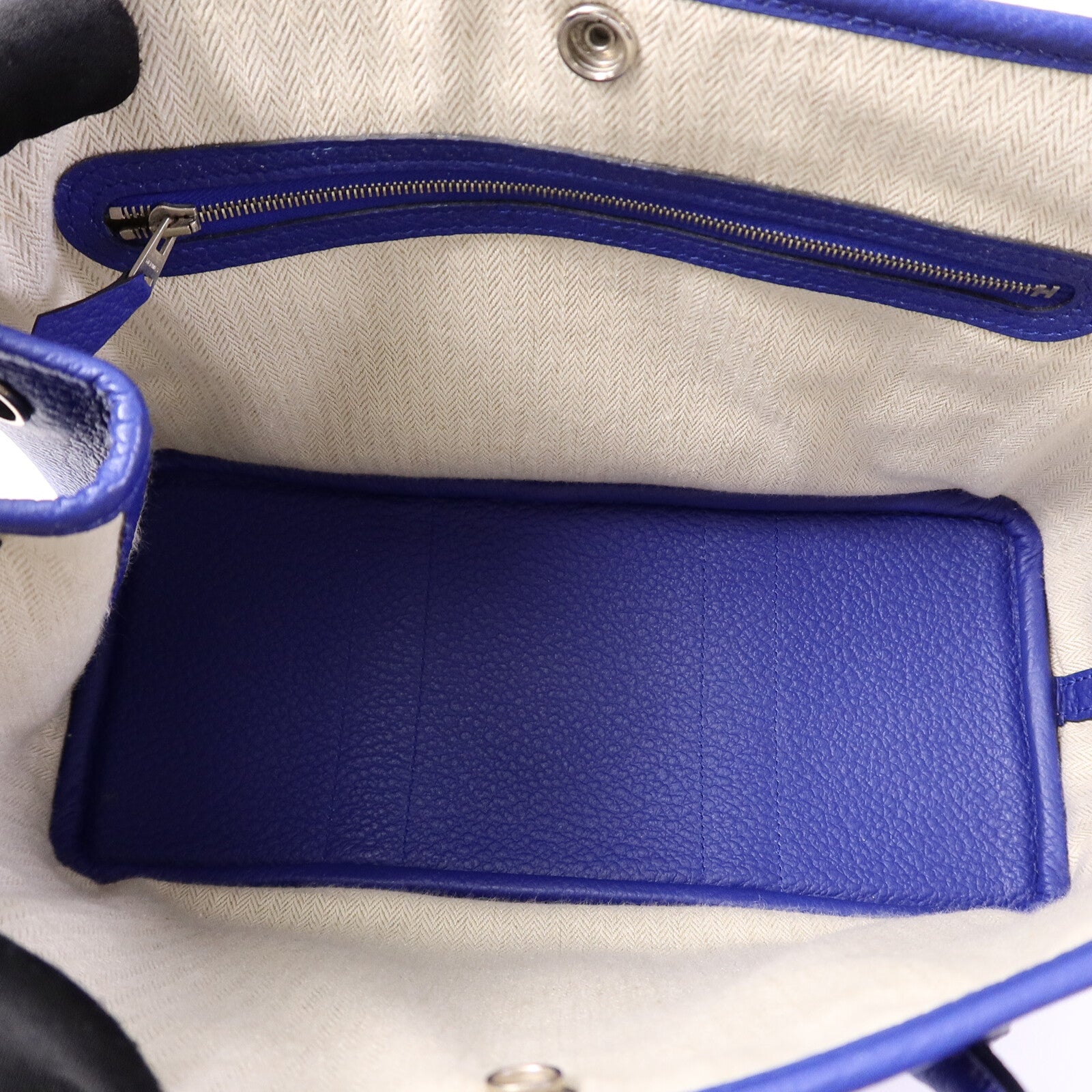 HERMES Clemence皮革Garden Party TPM手挽袋Bleu Electrique