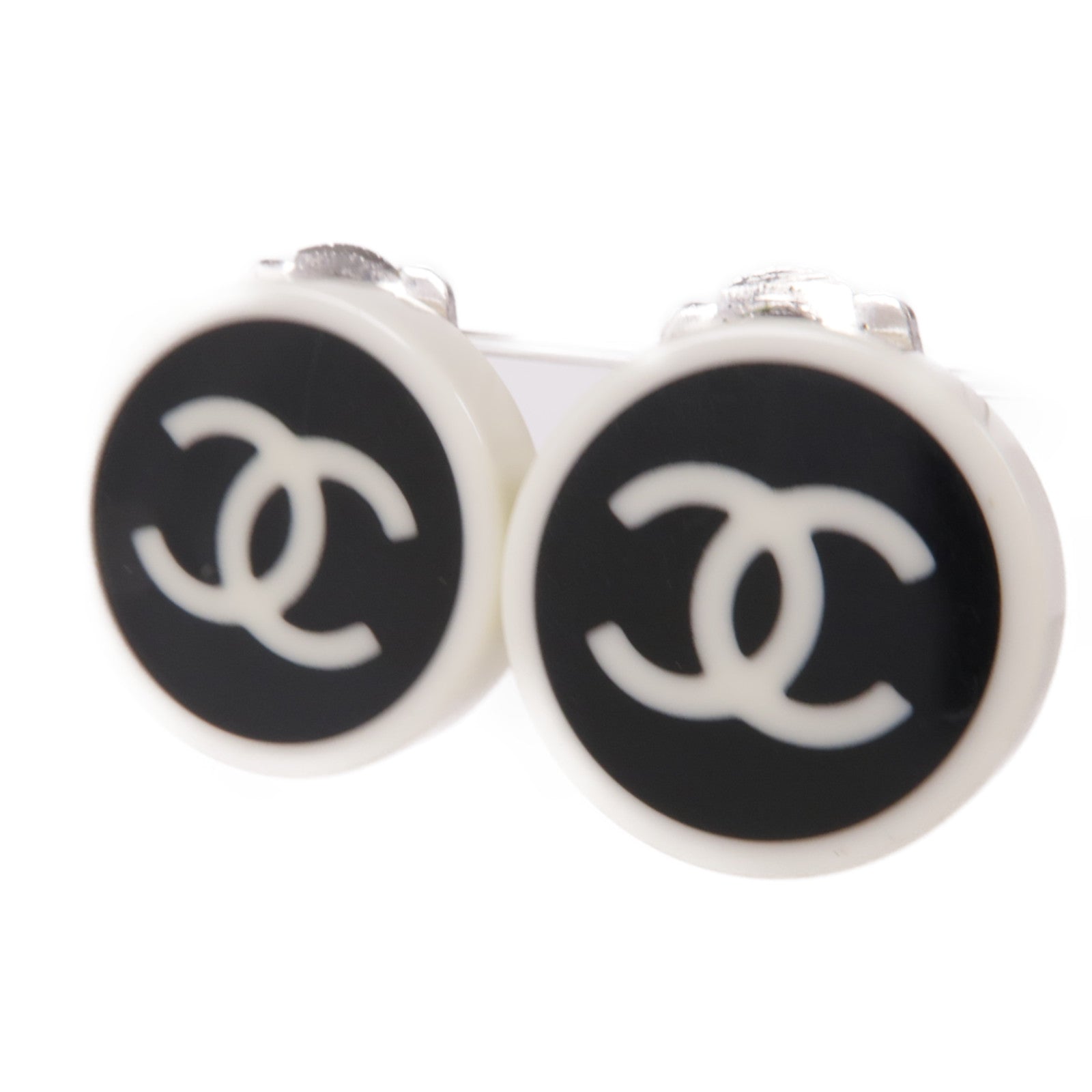CHANEL CC Earrings PVC Metal White Black