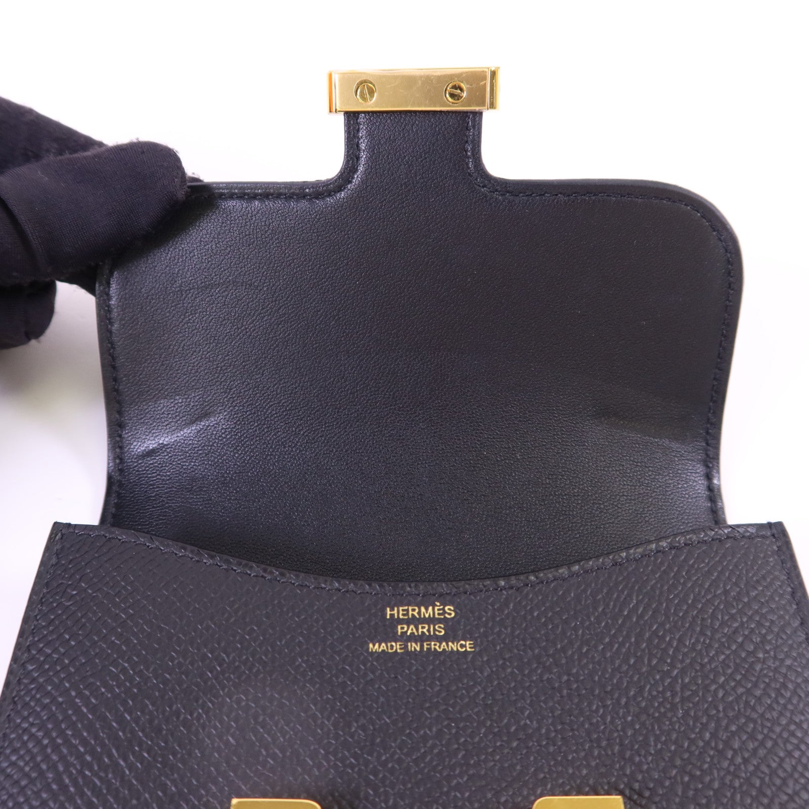 HERMES Epsom皮革Constance Slim金扣錢包Noir