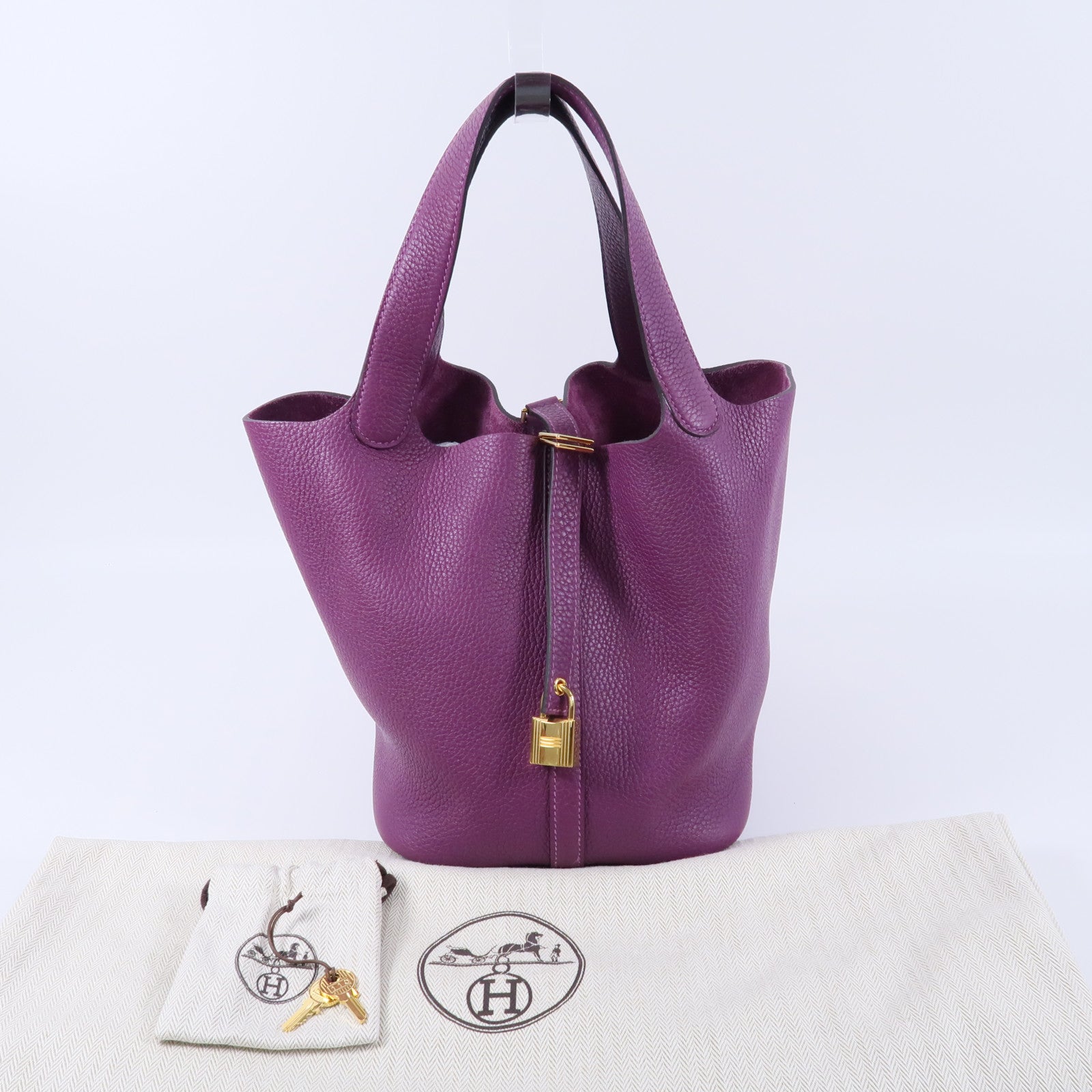 HERMES Clemence皮革Picotin MM扣手挽袋Anemone