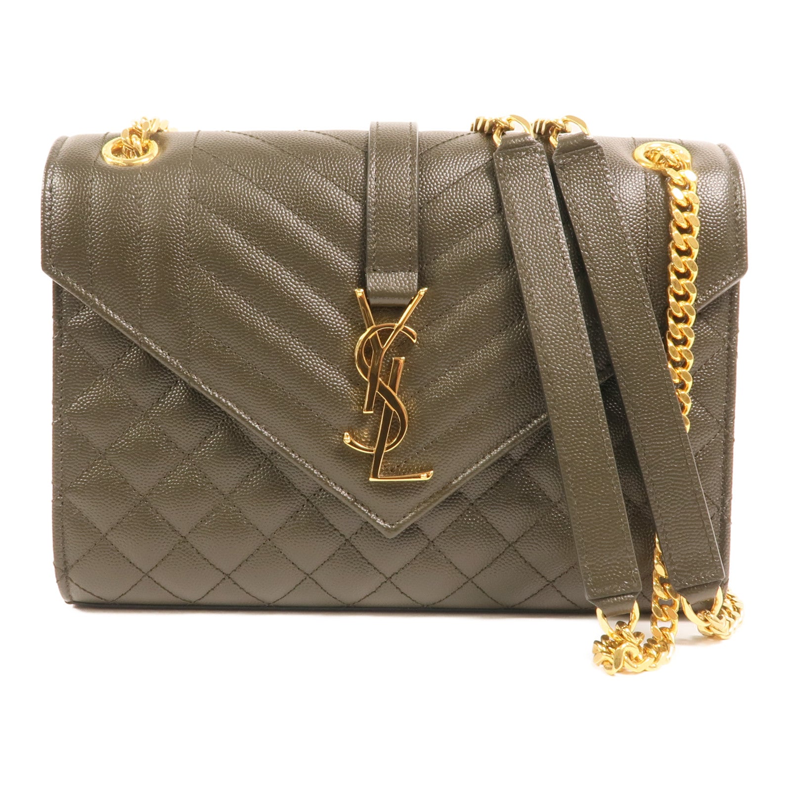YVES SAINT LAURENT 牛皮皮革Chain Shoulder金扣鏈帶肩背袋