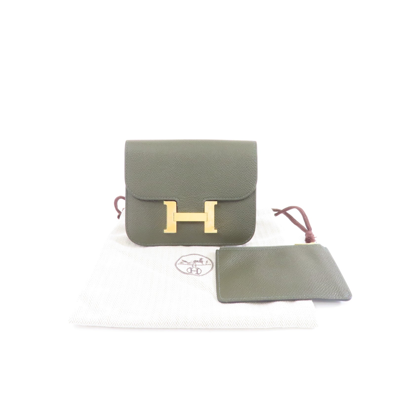 HERMES Epsom皮革Constance Slim錢包Vert Gris/深綠色