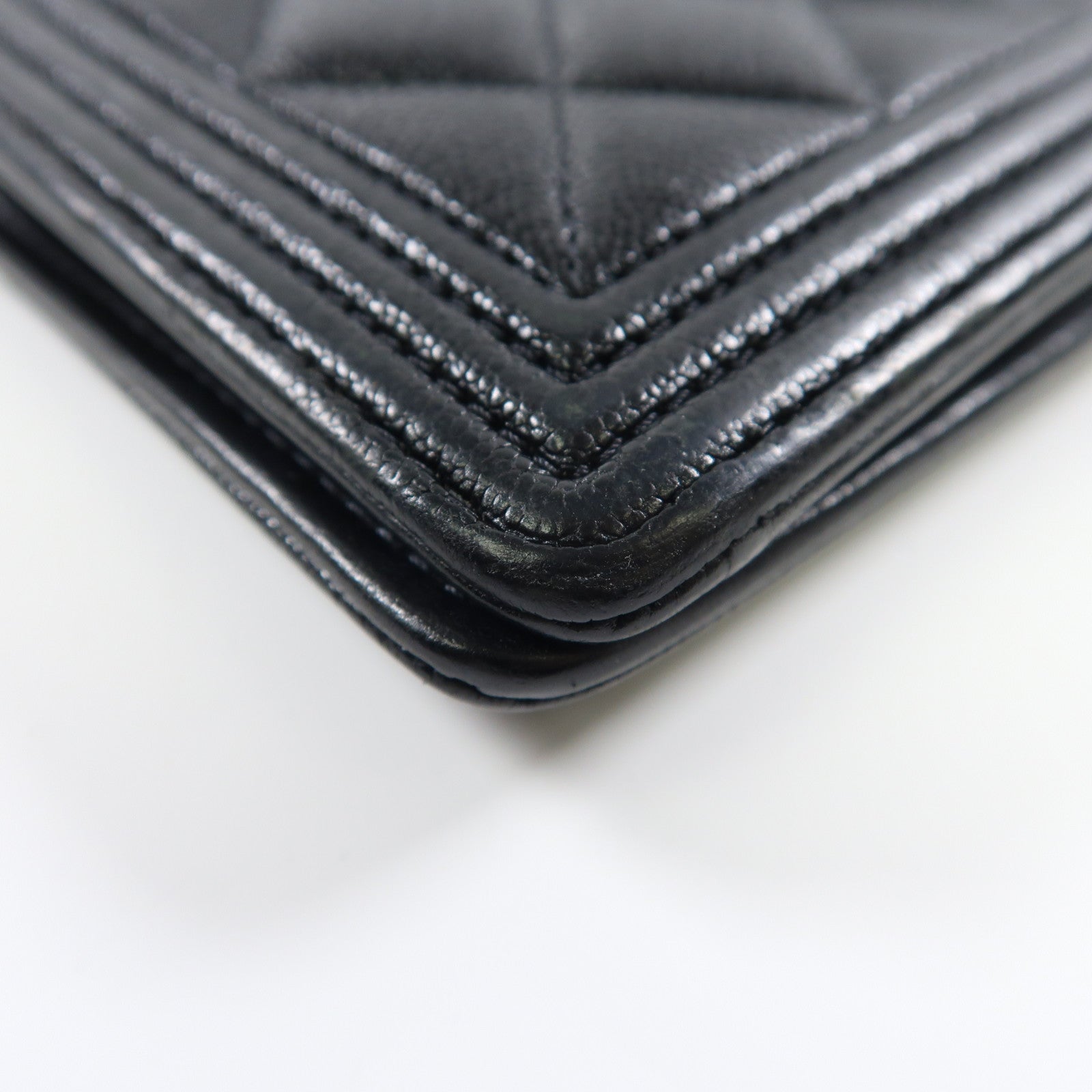 CHANEL 菱格牛皮皮革Boy Long Wallet金扣長錢包黑色