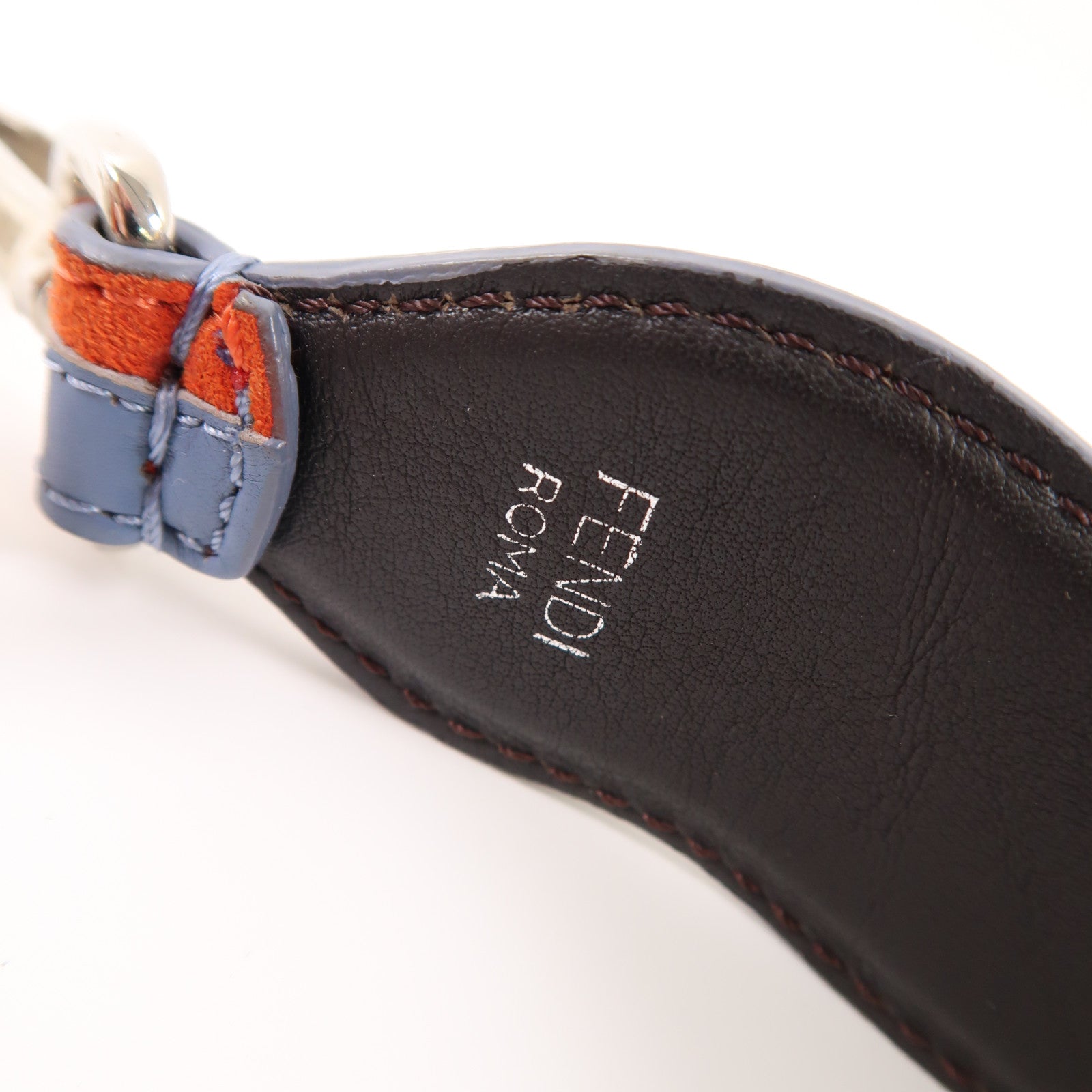 FENDI 皮革/絨布Shoulder Strap銀扣肩帶橙色/灰色