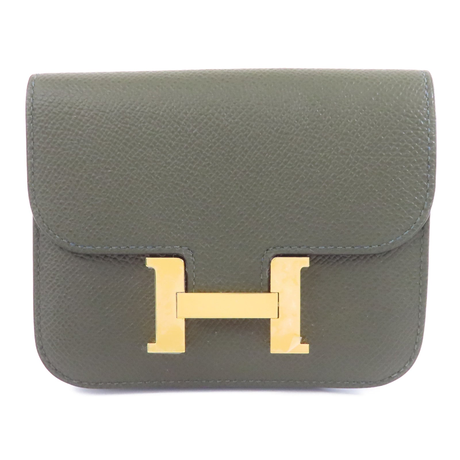 HERMES Epsom皮革Constance Slim錢包Vert Gris/深綠色