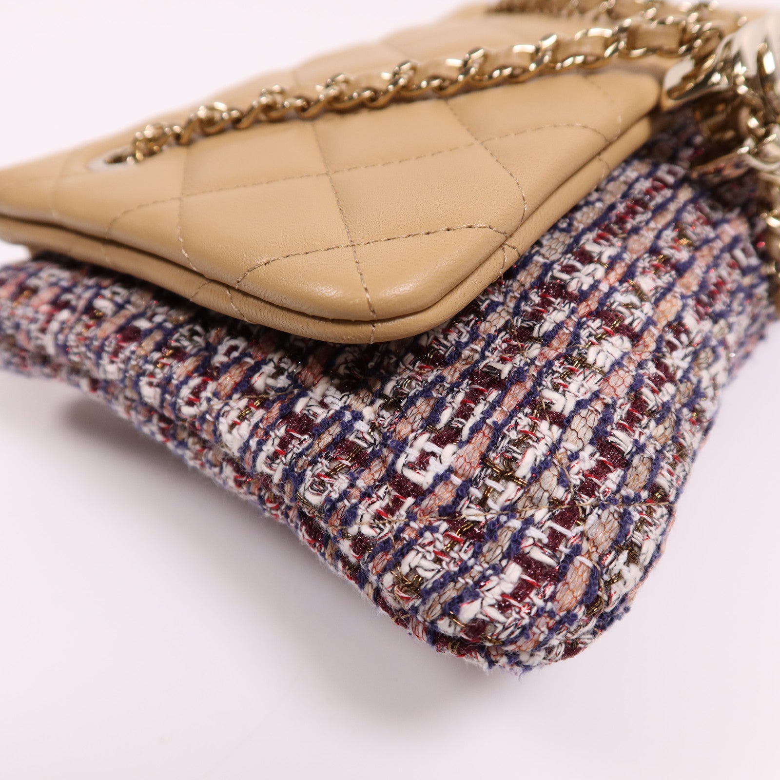 CHANEL 斜紋軟呢/羊皮皮革Chain Shoulder Bag金扣鏈帶肩背袋