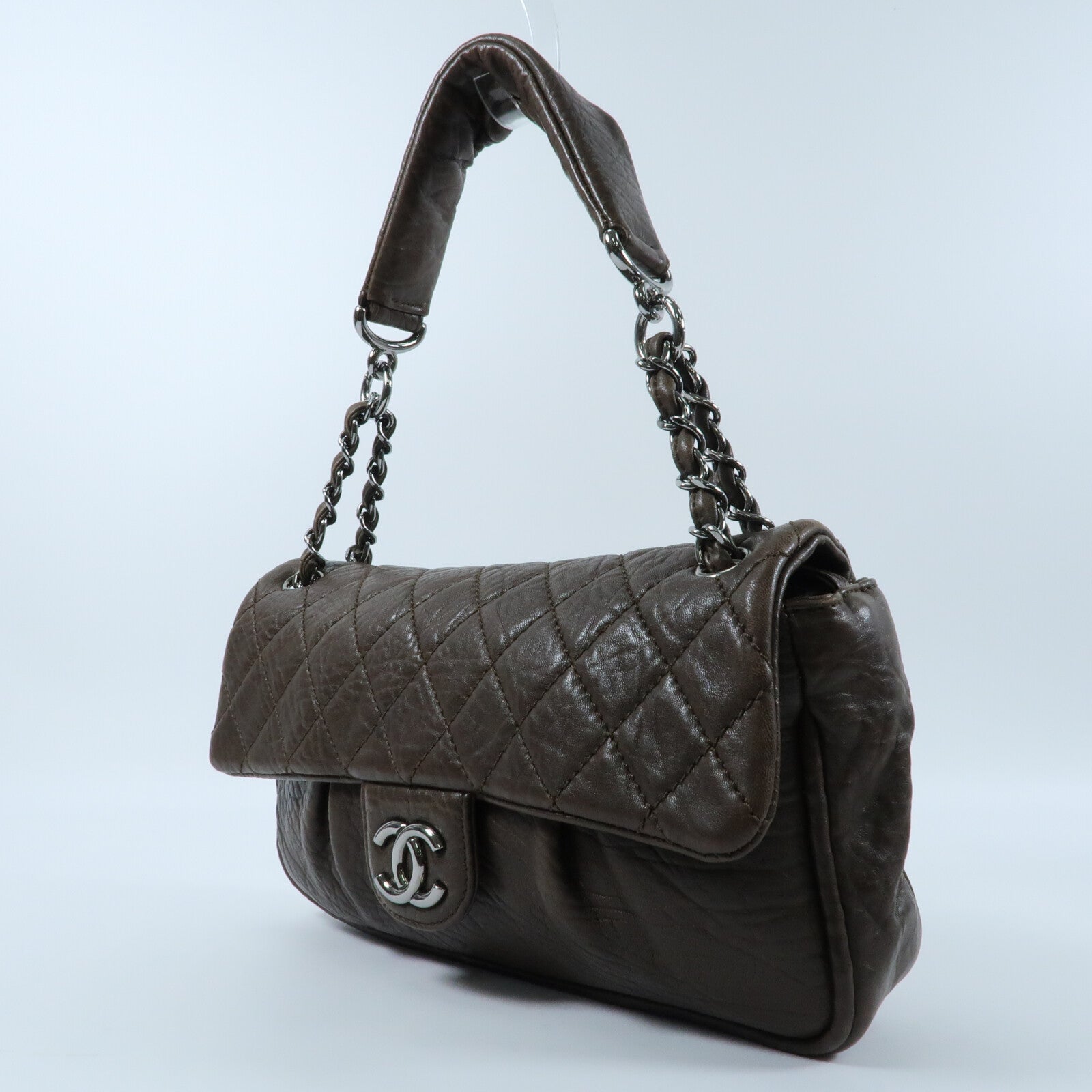 CHANEL 牛皮皮革Shoulder Bag銀扣鏈帶肩背袋
