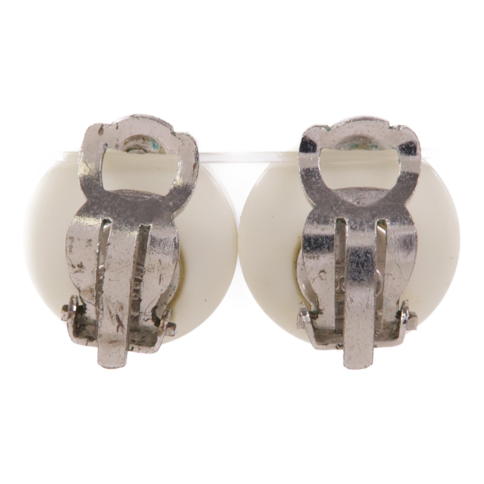 CHANEL CC Earrings PVC Metal White Black