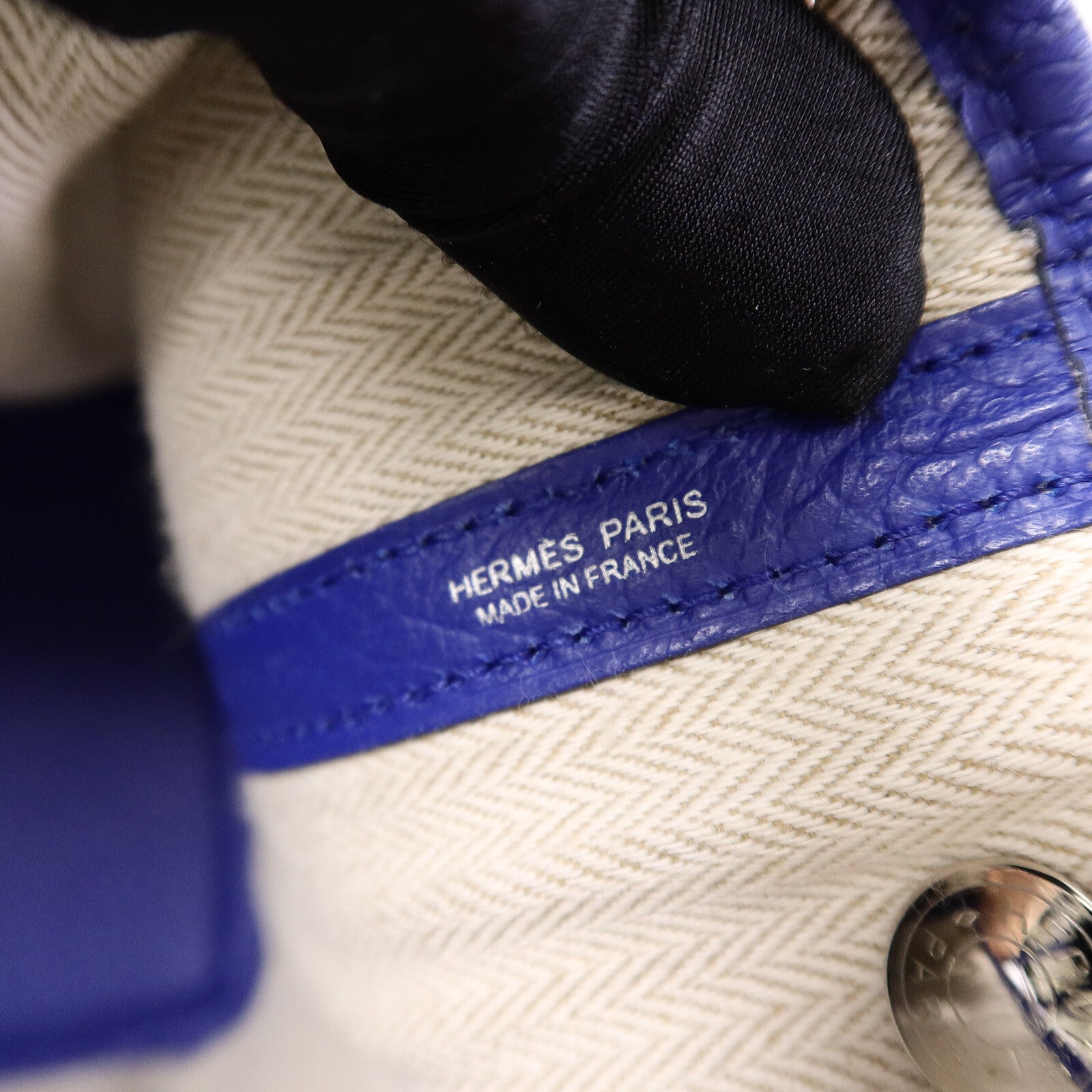 HERMES Clemence皮革Garden Party TPM手挽袋Bleu Electrique