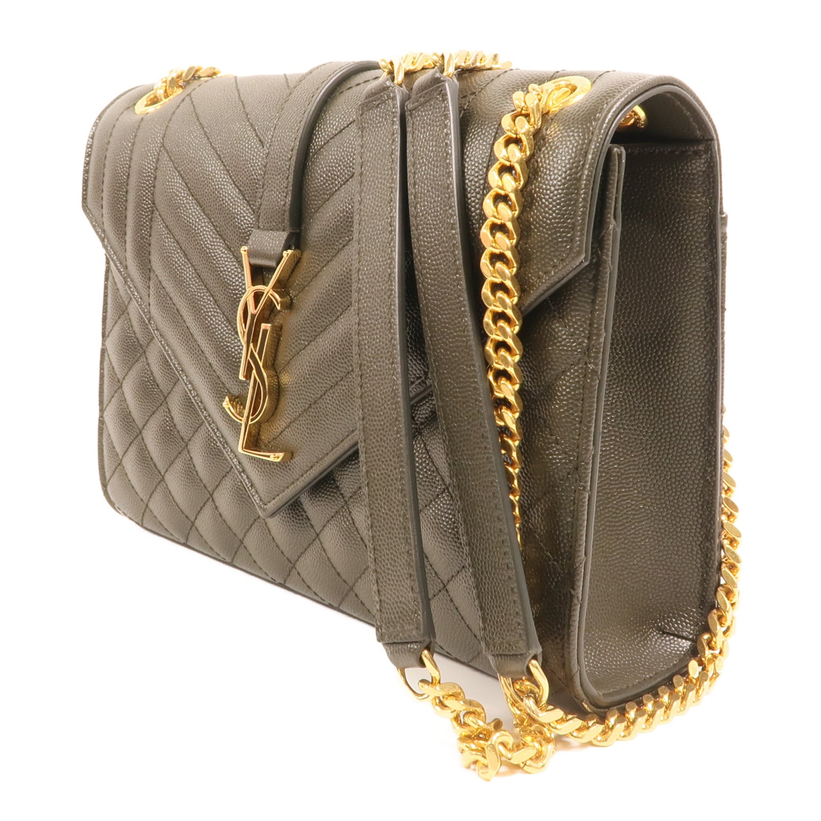 YVES SAINT LAURENT 牛皮皮革Chain Shoulder金扣鏈帶肩背袋