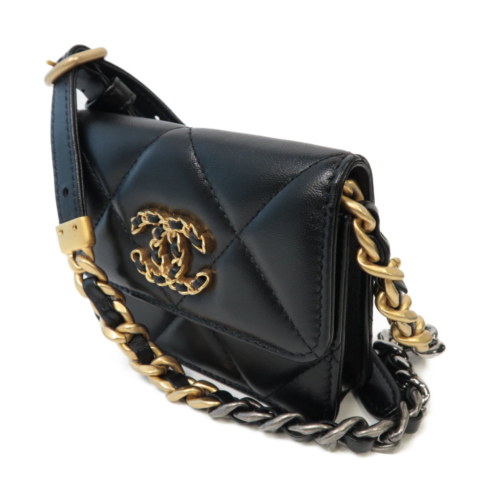 CHANEL 【激減優惠】菱格羊皮皮革Chain Shoulder金扣/銀扣鏈帶肩背袋黑色