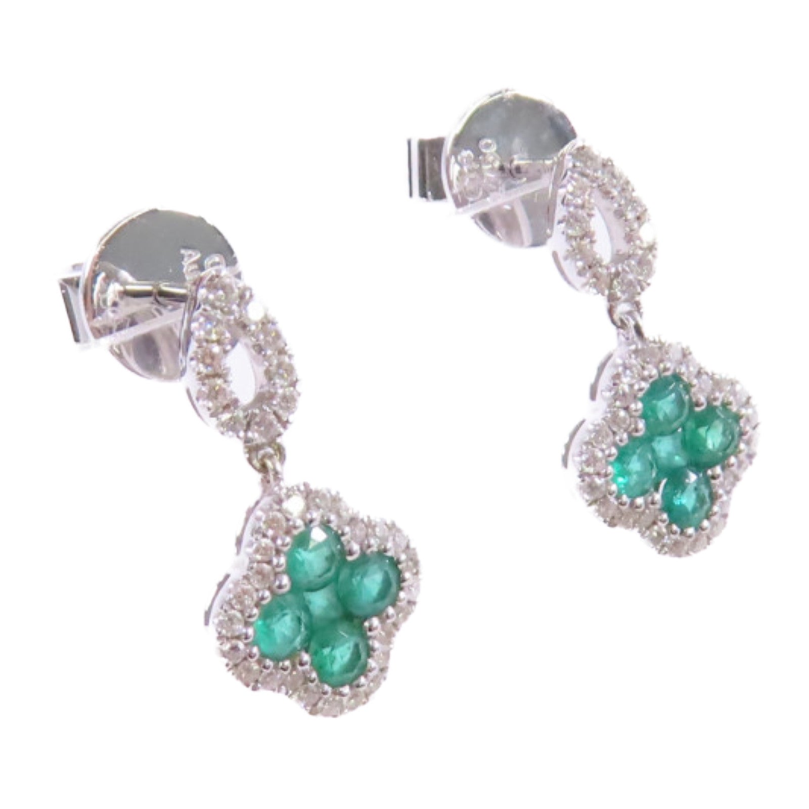 JEWELRY 18K白金Diamond/Emerald Earrings 0.48ct鑽石/0.24ct綠寶石耳環