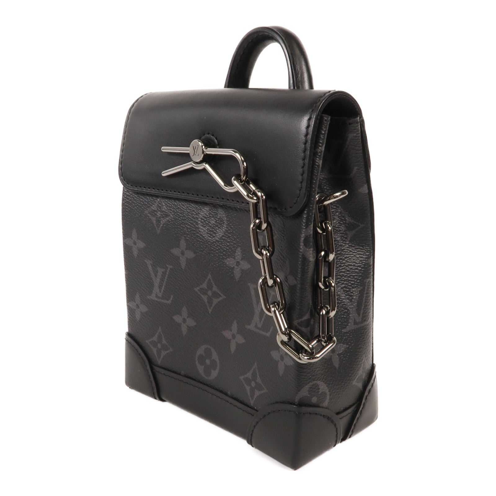 LOUIS VUITTON Monogram-Eclipse Nano Steamer銀扣肩背袋