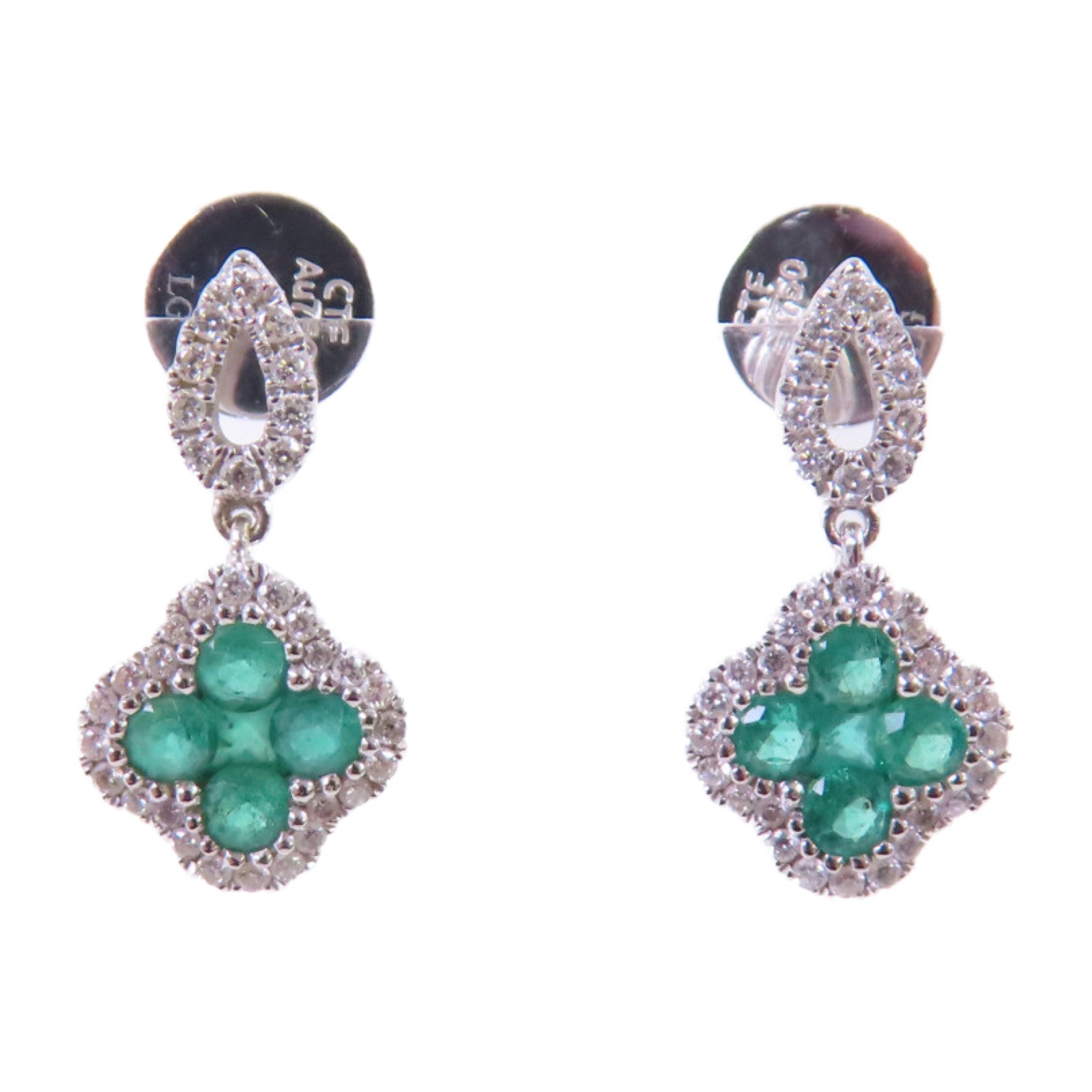 JEWELRY 18K白金Diamond/Emerald Earrings 0.48ct鑽石/0.24ct綠寶石耳環