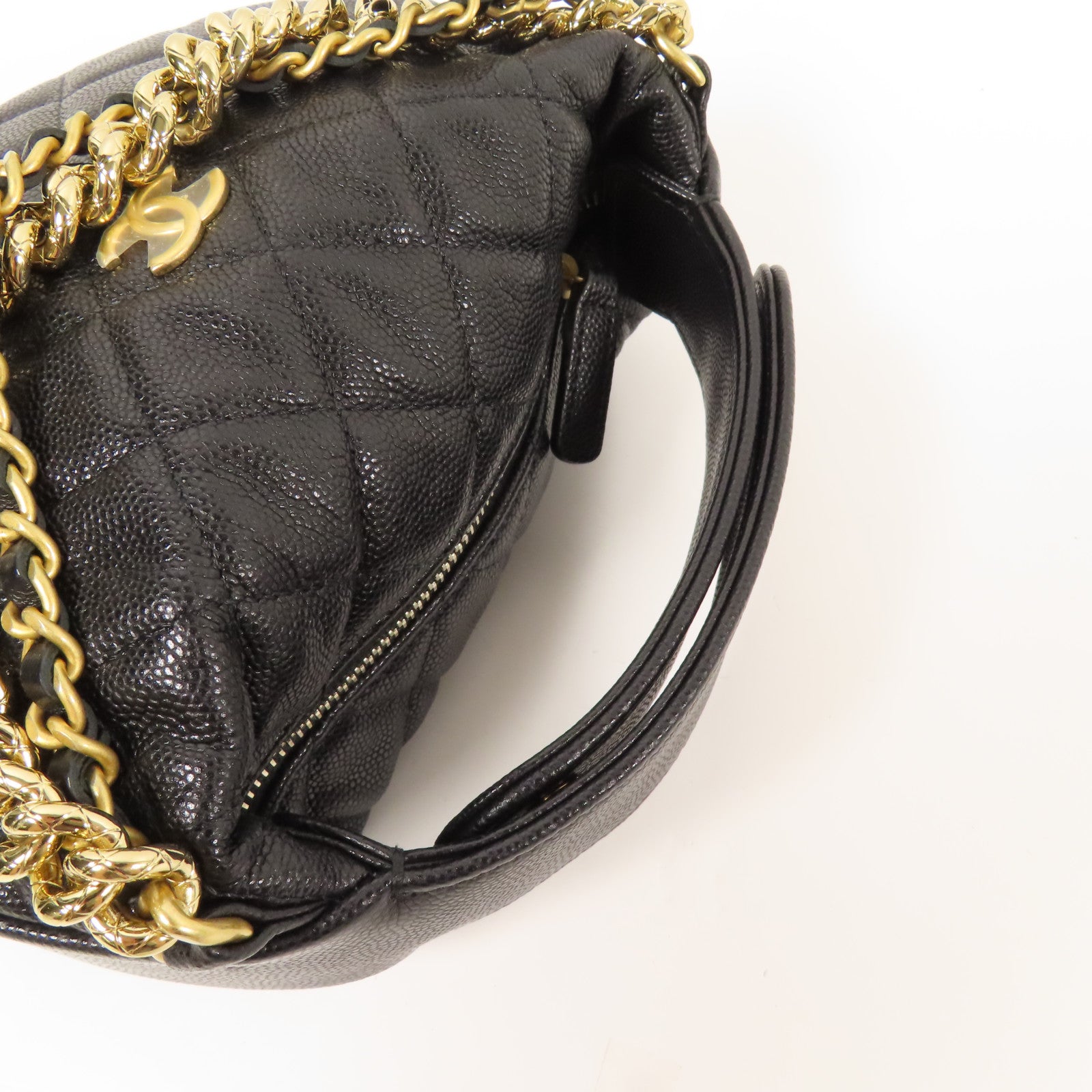 CHANEL 牛皮皮革Hobo Pouch金扣鏈帶手挽袋